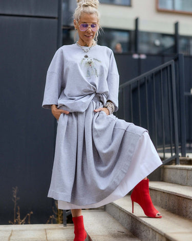 grey pleated midi dress Grey Pleated Midi Skirt – Clothes By Locker Room