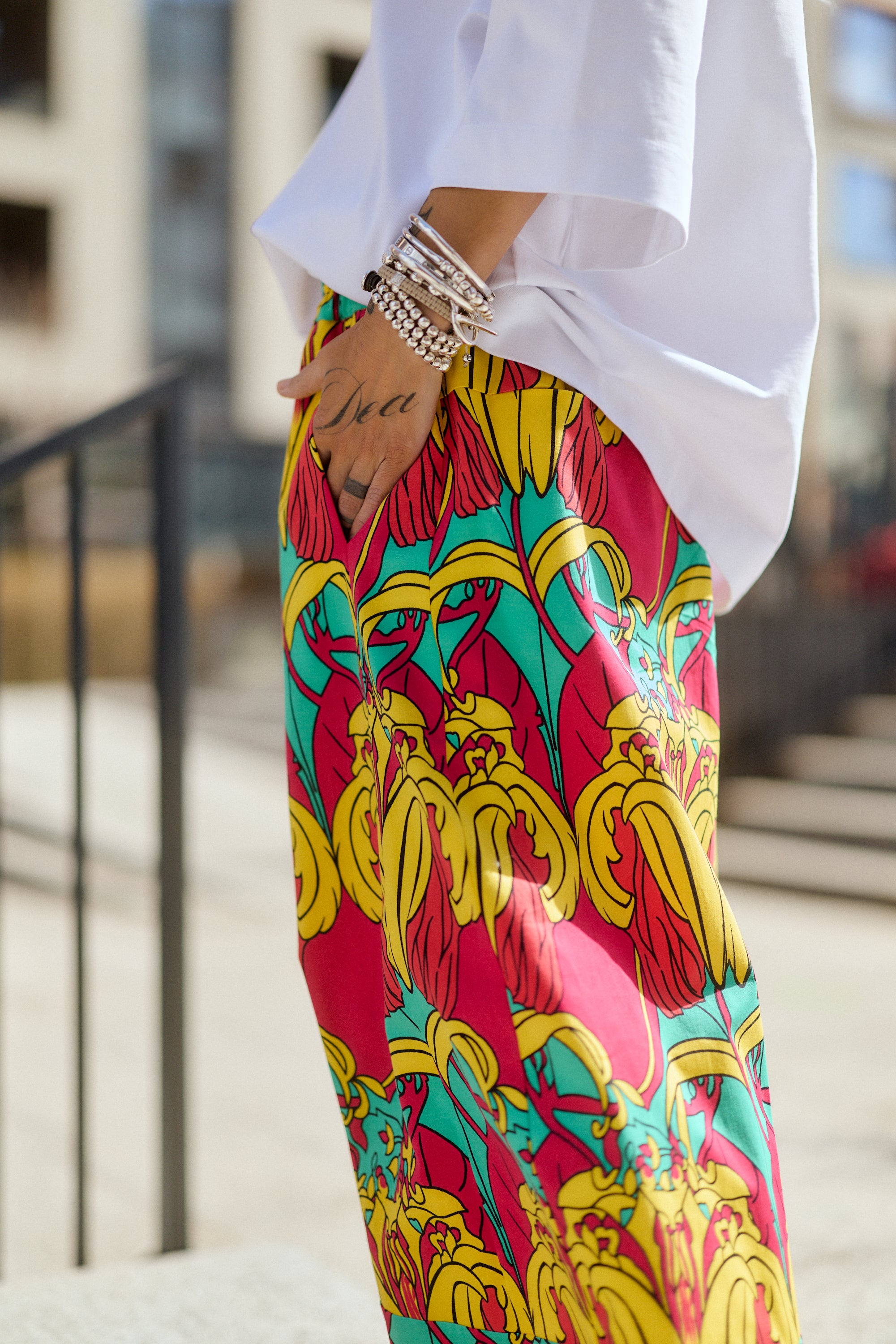 Wide-Leg Printed Pants