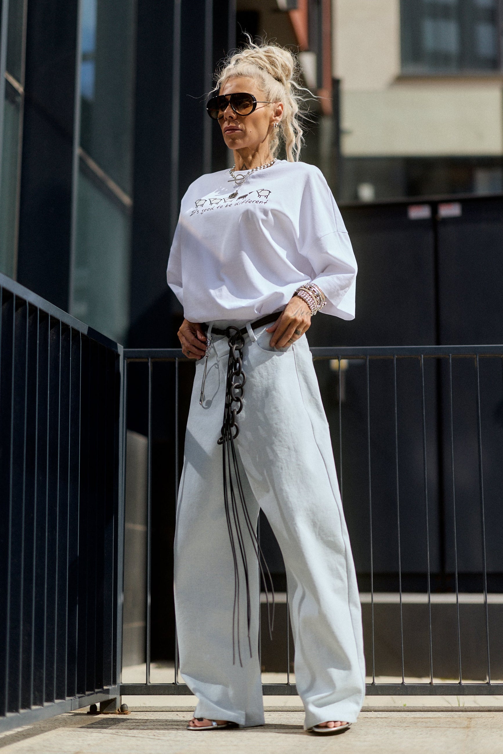 Wide-Leg Denim Pants