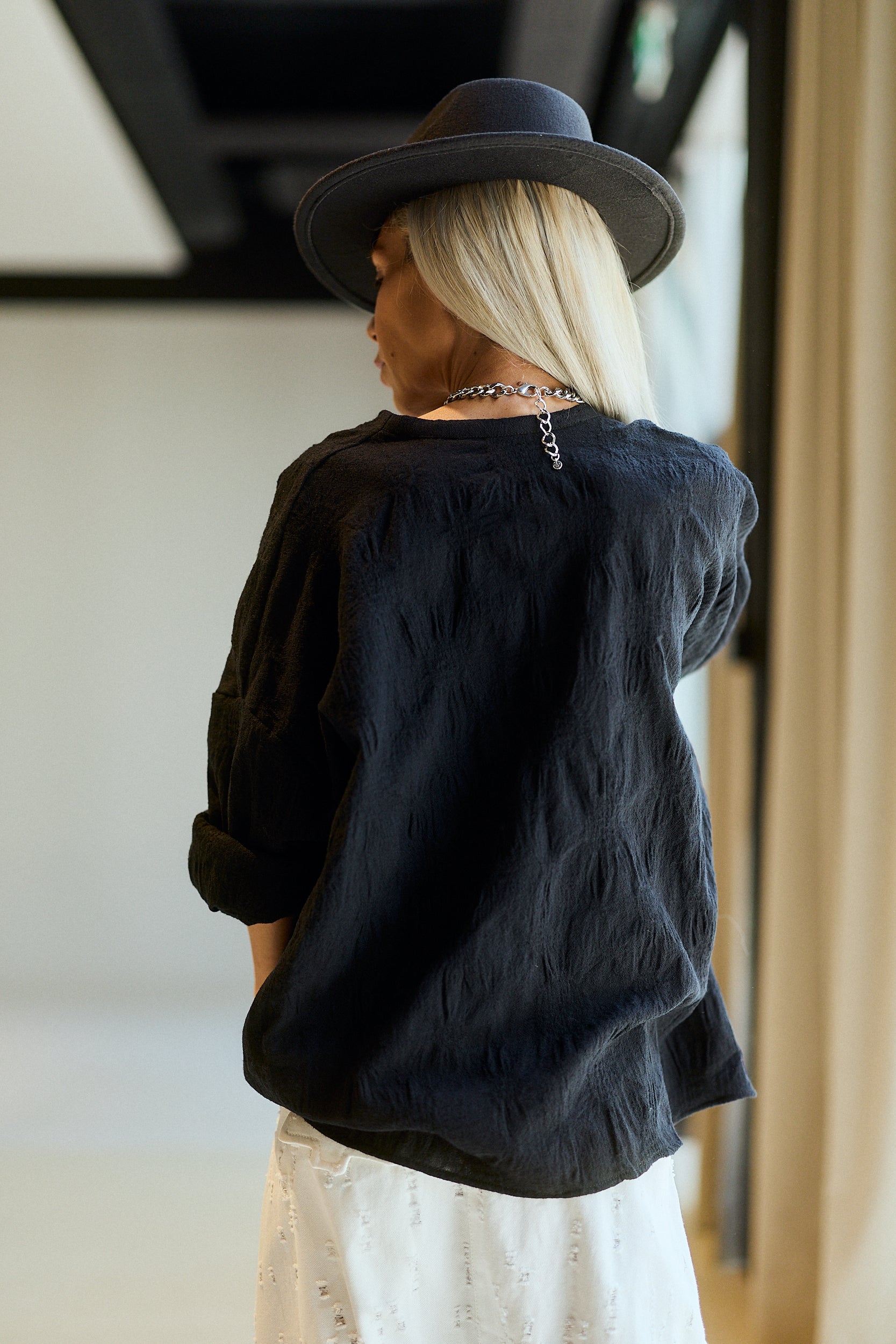 Black Draped Wool Oversized Shirt
