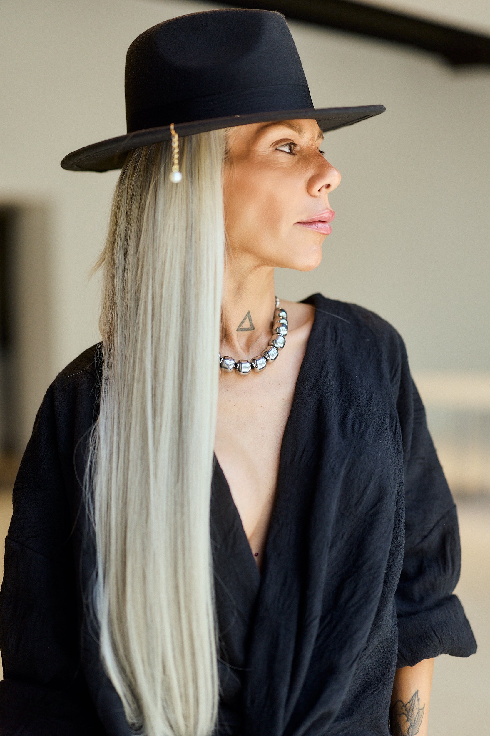 Black Draped Wool Oversized Shirt