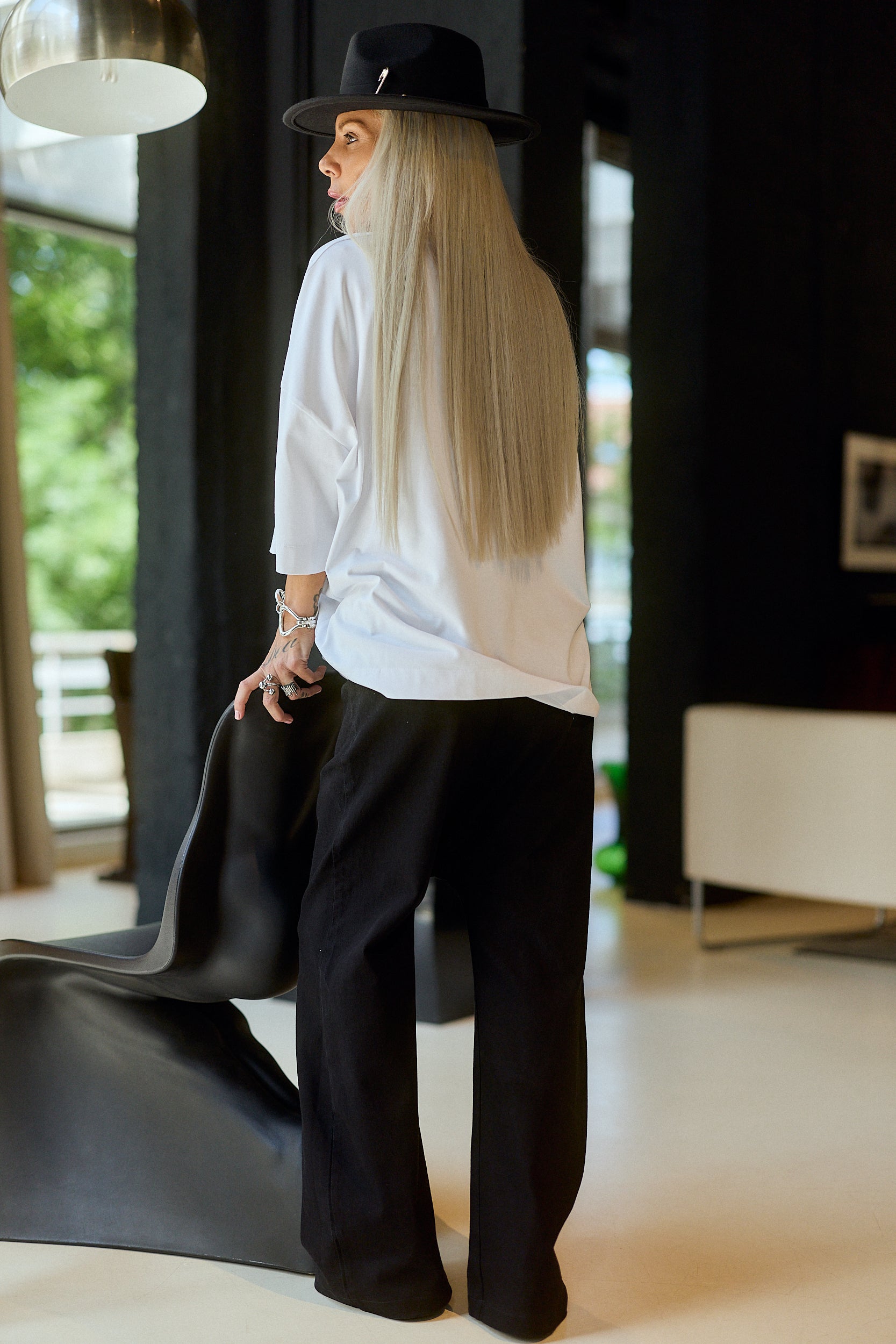 Black Drop-Crotch Wide-Leg Jeans
