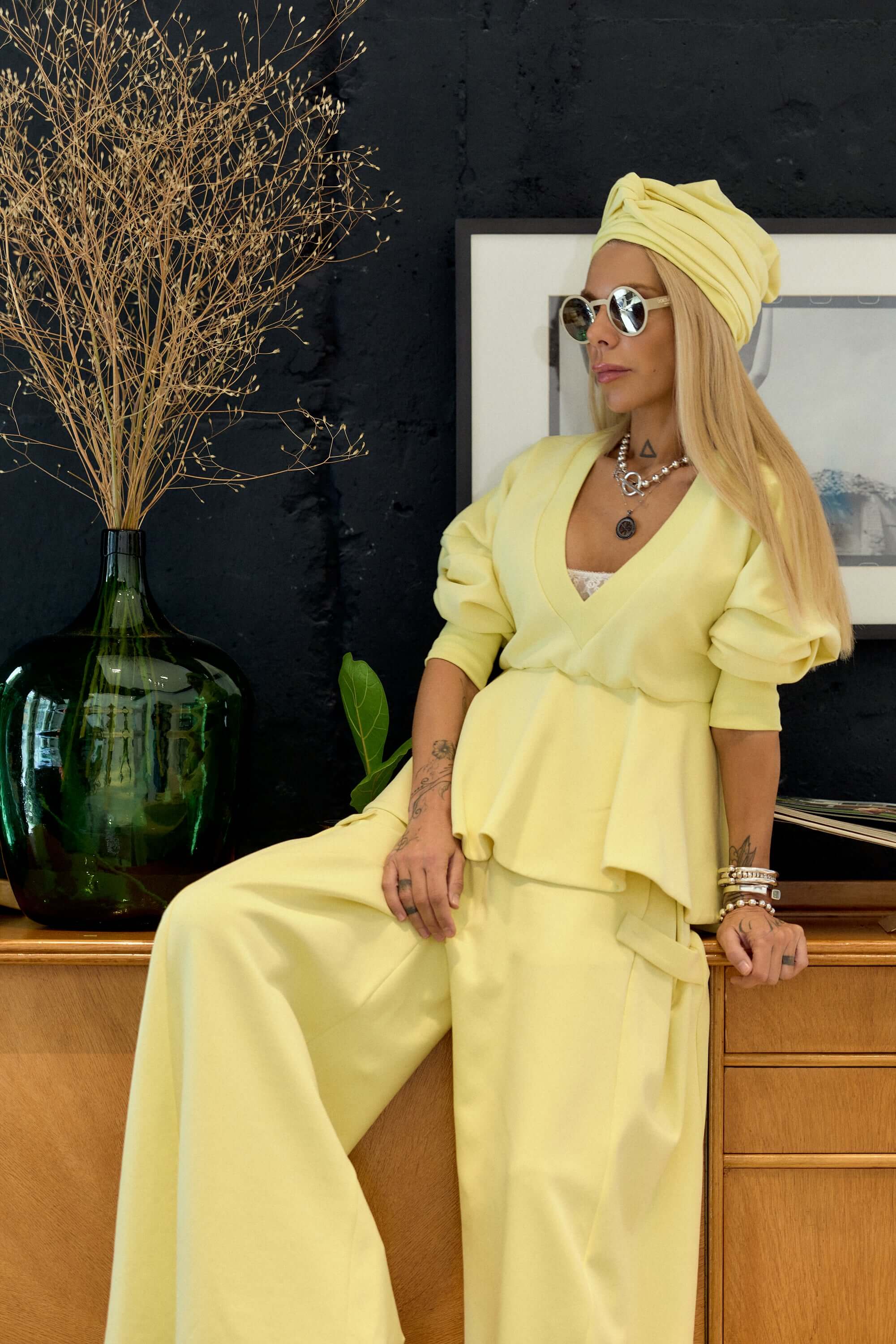 yellow 2 piece dress V Neck Two Pieces Long Prom Dress, Yellow Formal Dress, abcprom A perfect blend of style and sophistication for your unforgettable prom night. Vibrant Yellow Two-Piece Dress Set