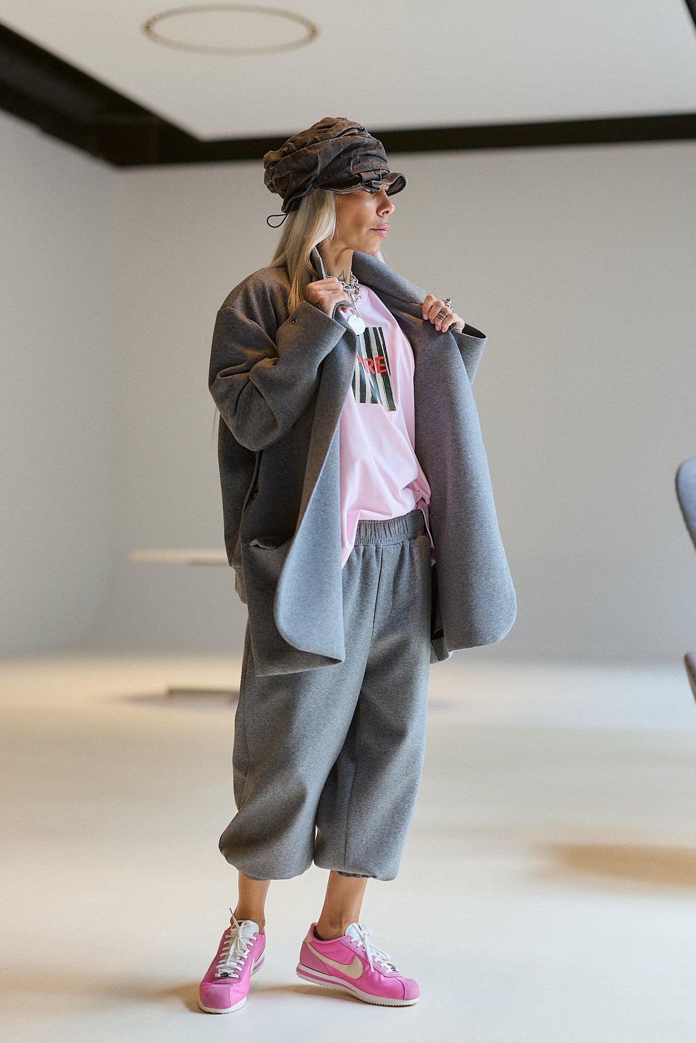 Grey Relaxed Cropped Jogger Pants