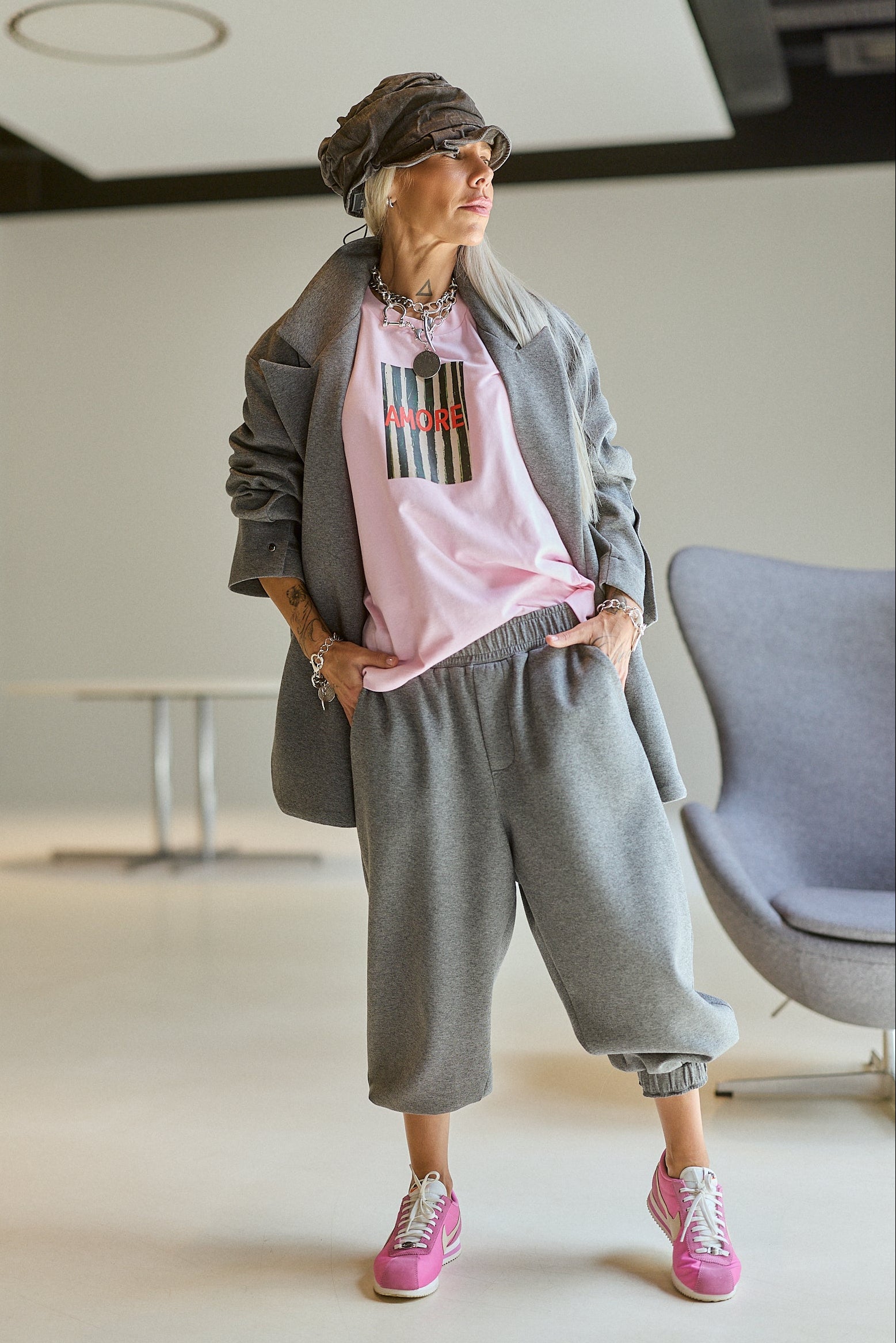 Grey Relaxed Cropped Jogger Pants
