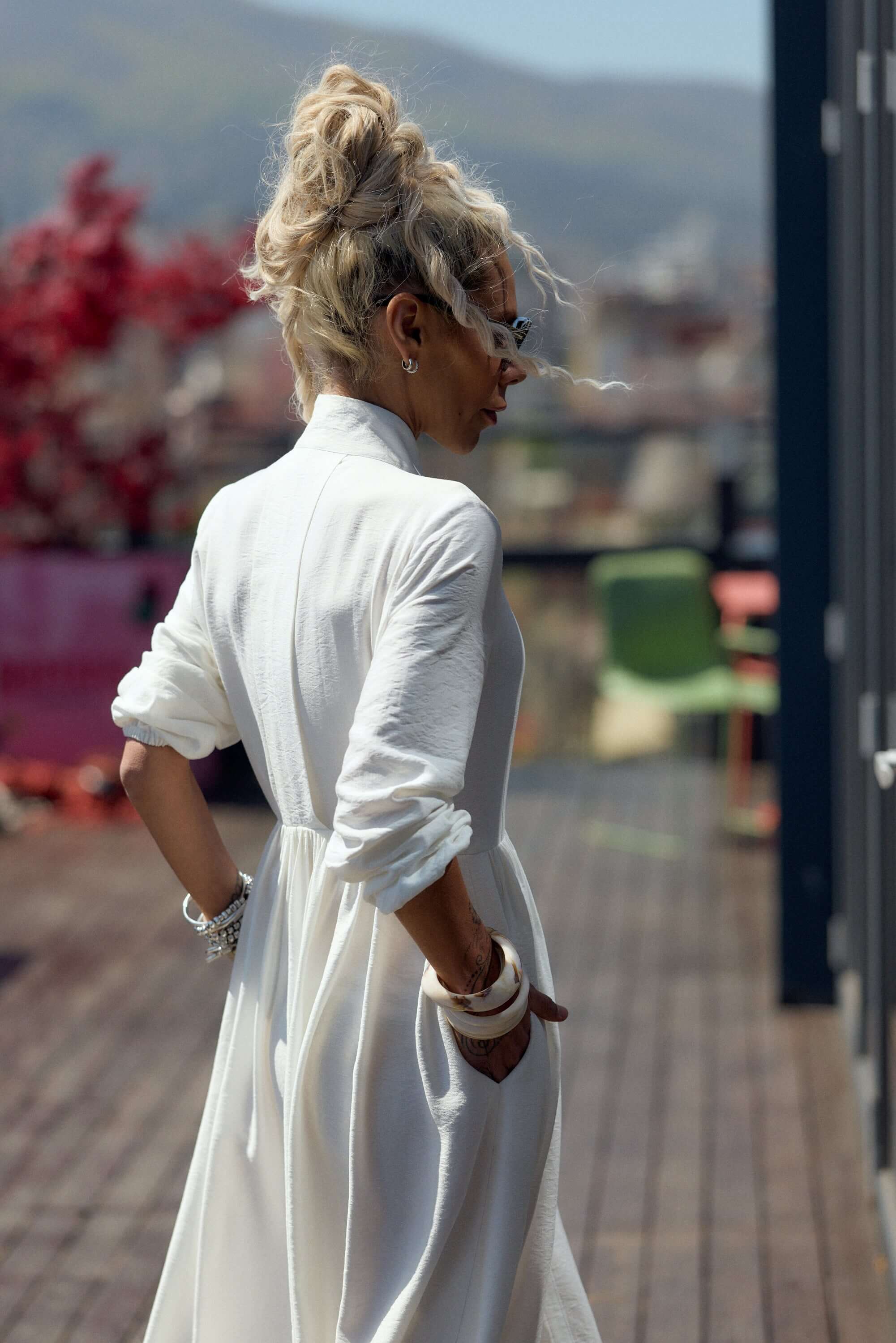 maxi white shirt dress women Linen Three Quarter Sleeve Maxi Shirt Dress - White