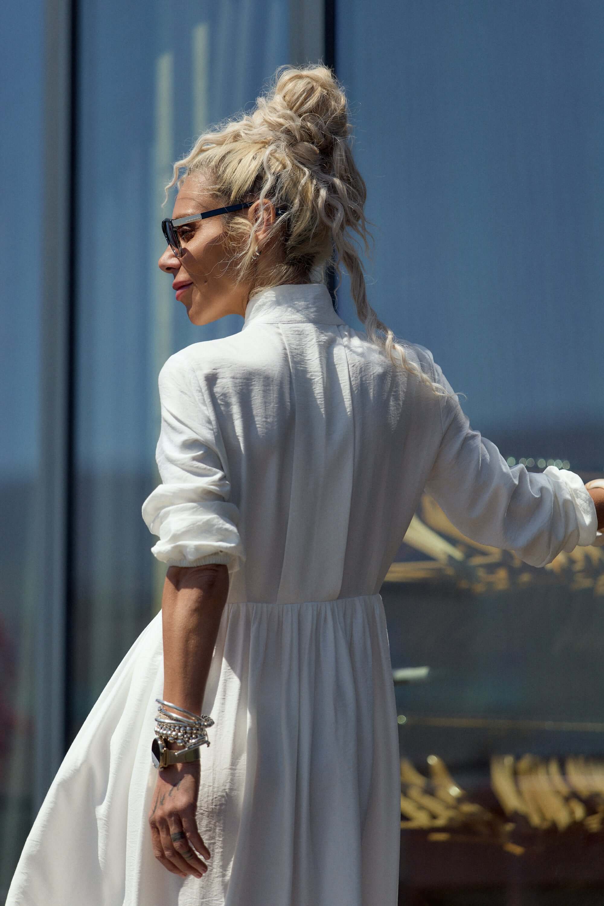 maxi dress with white shirt The Sherwin Button-Up Shirt Maxi Dress in Off-White Small