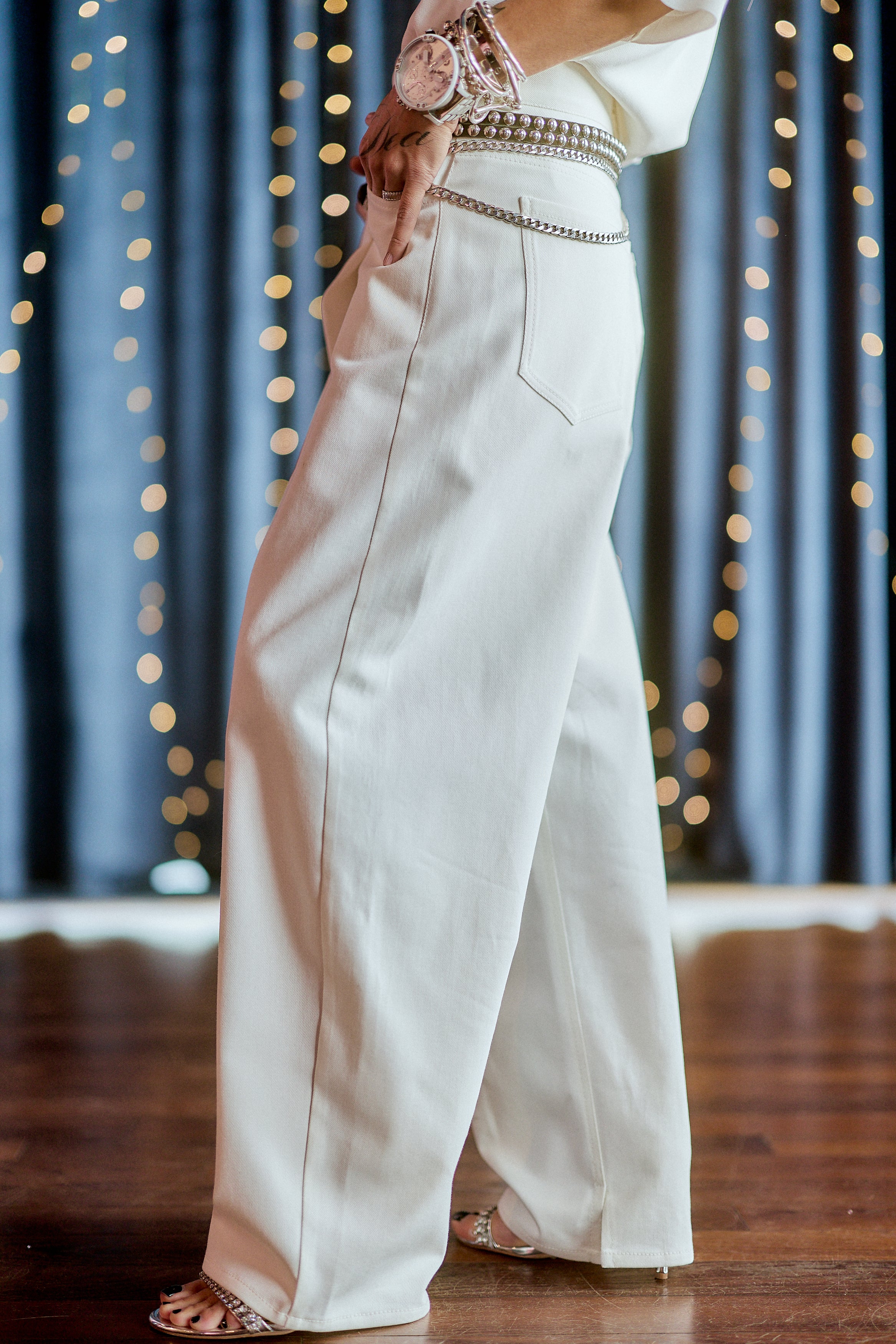 White Wide-Leg Denim Pants