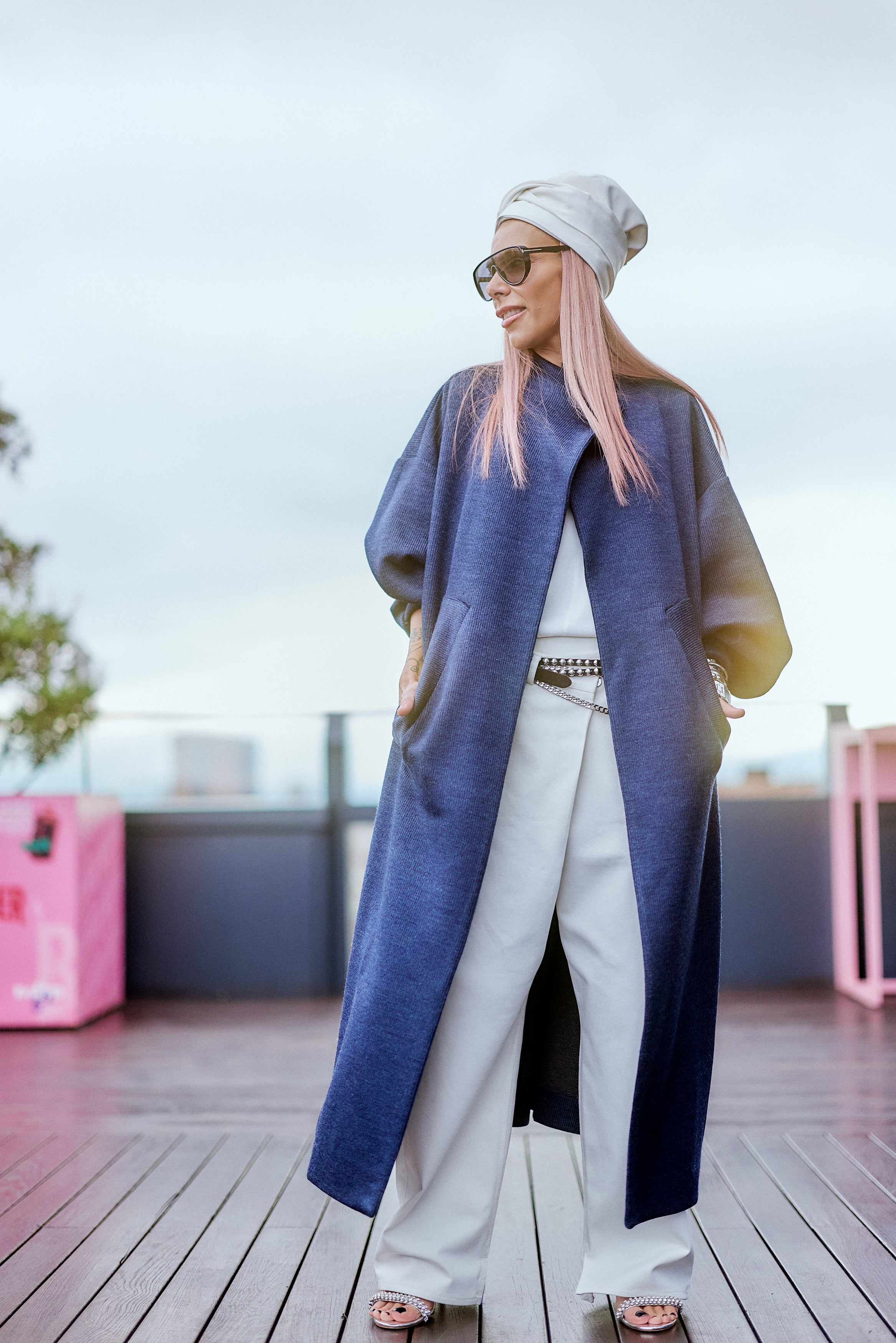 Navy Oversized Knit Coat