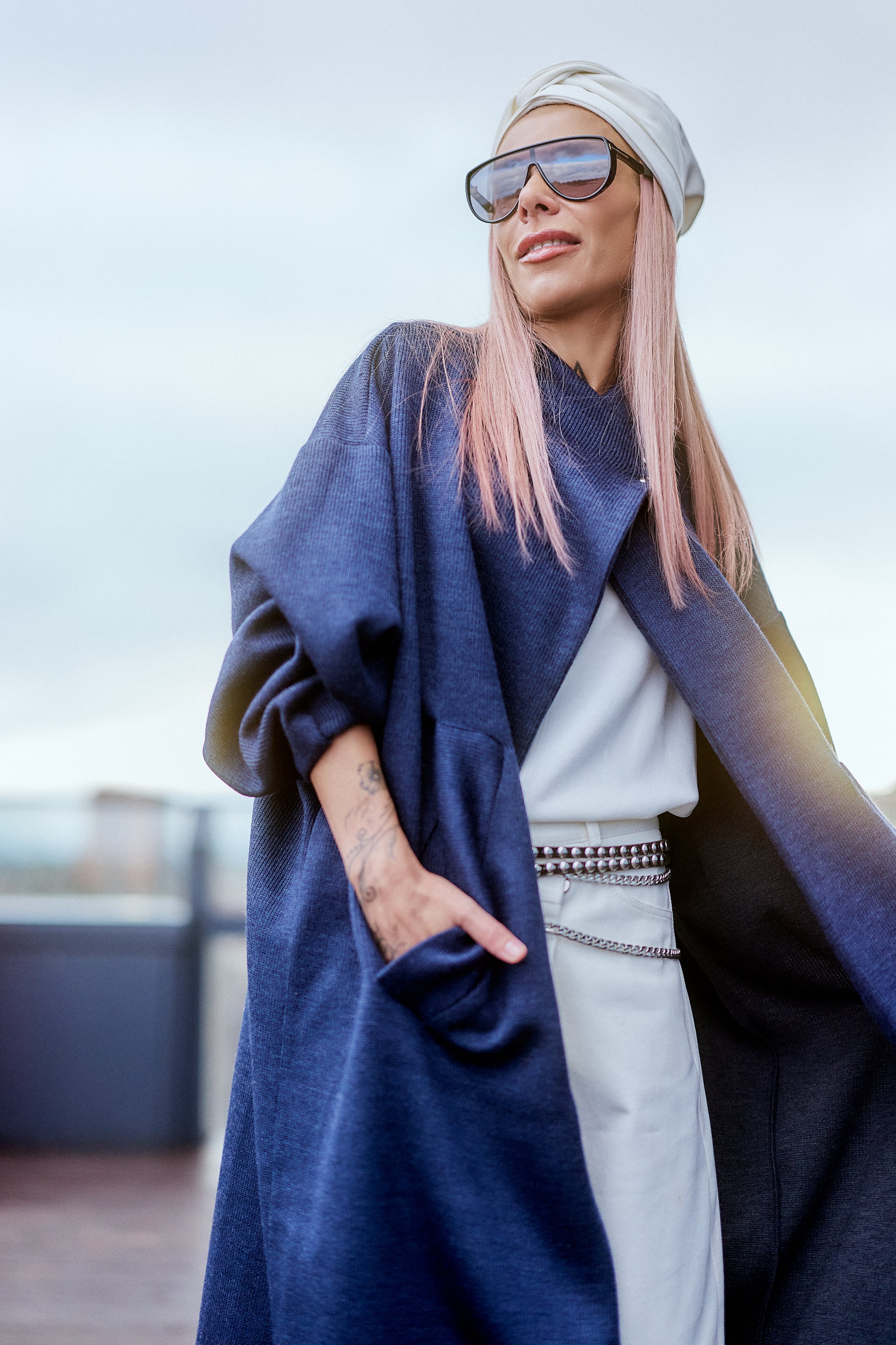 Navy Oversized Knit Coat