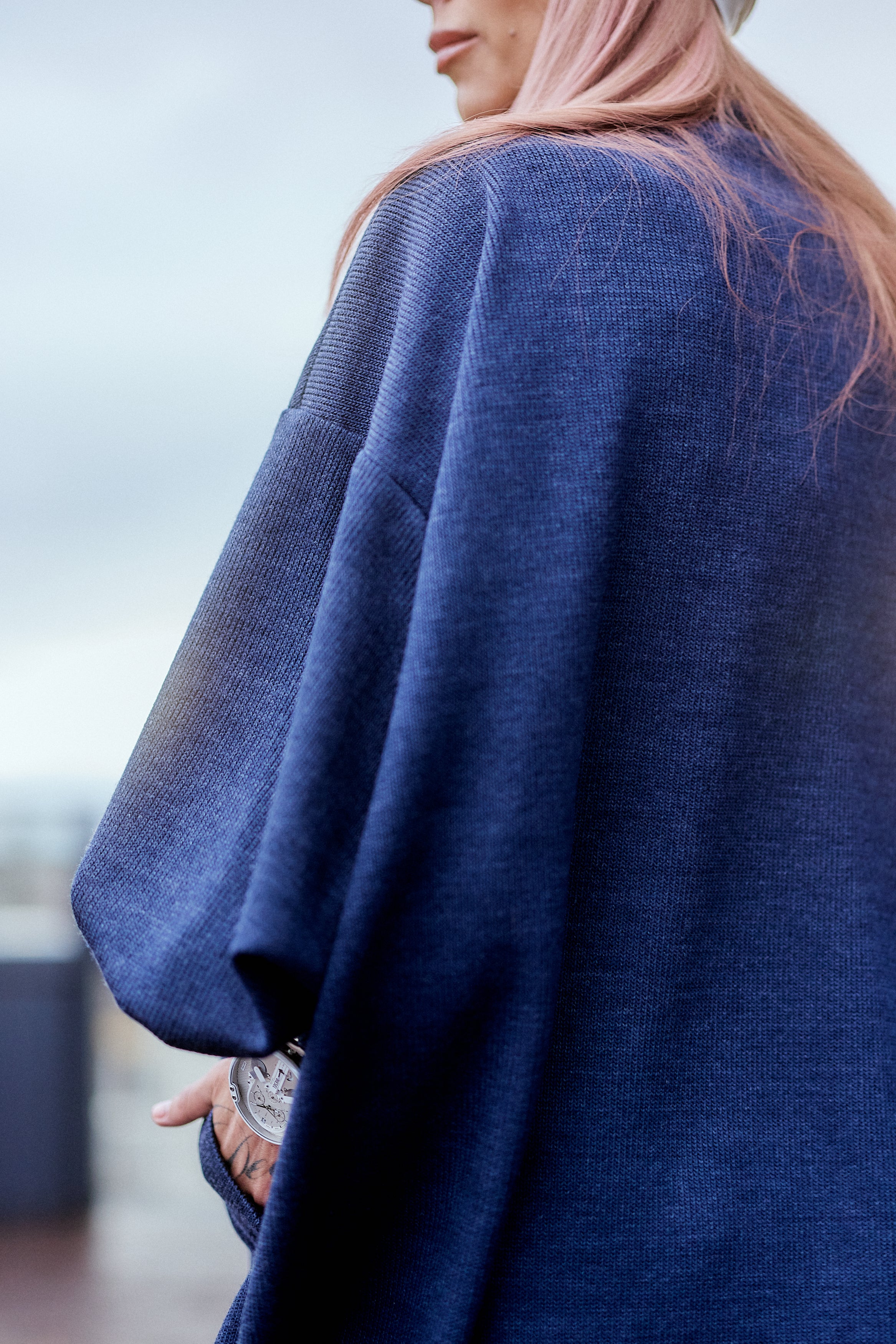 Navy Oversized Knit Coat