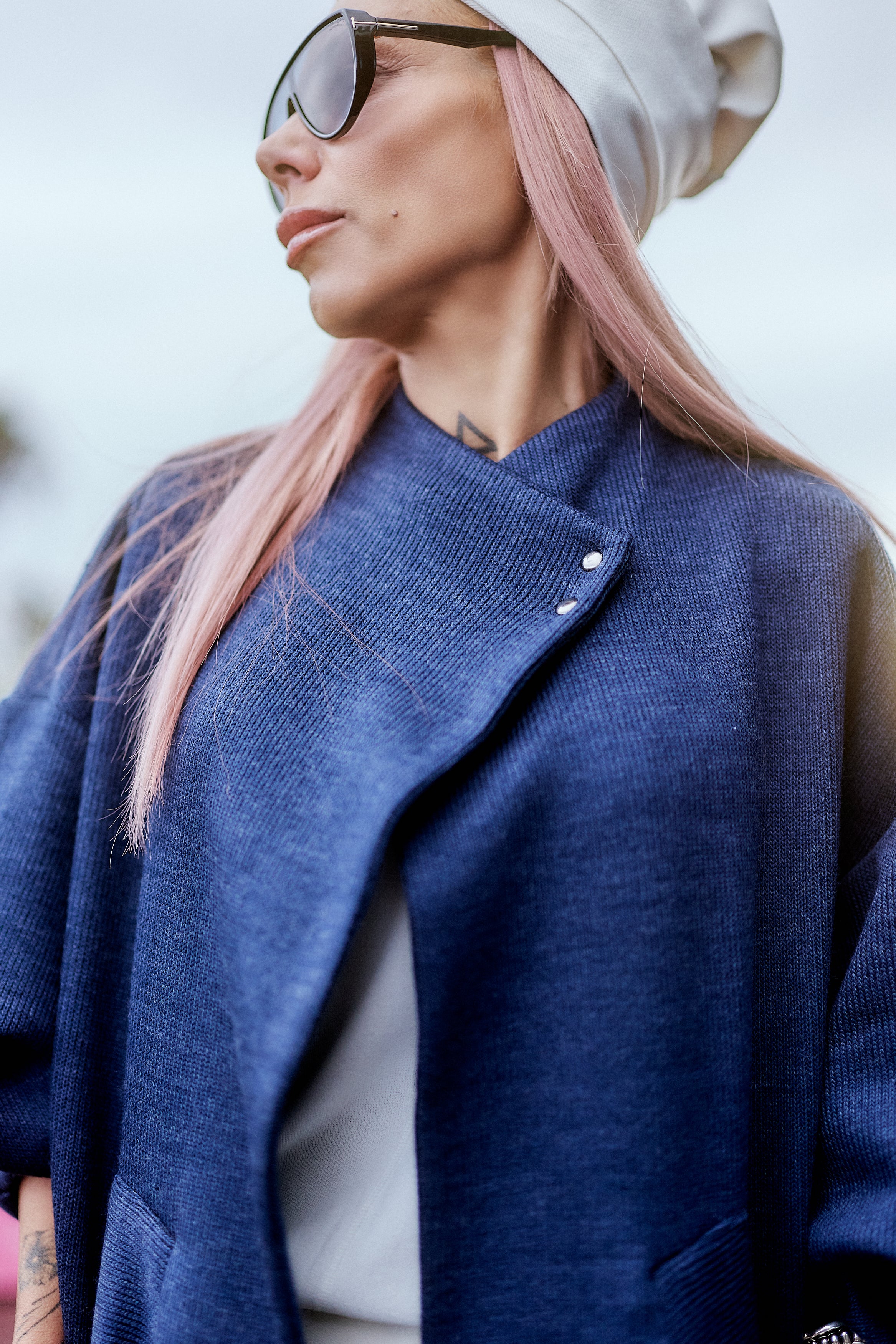 Navy Oversized Knit Coat