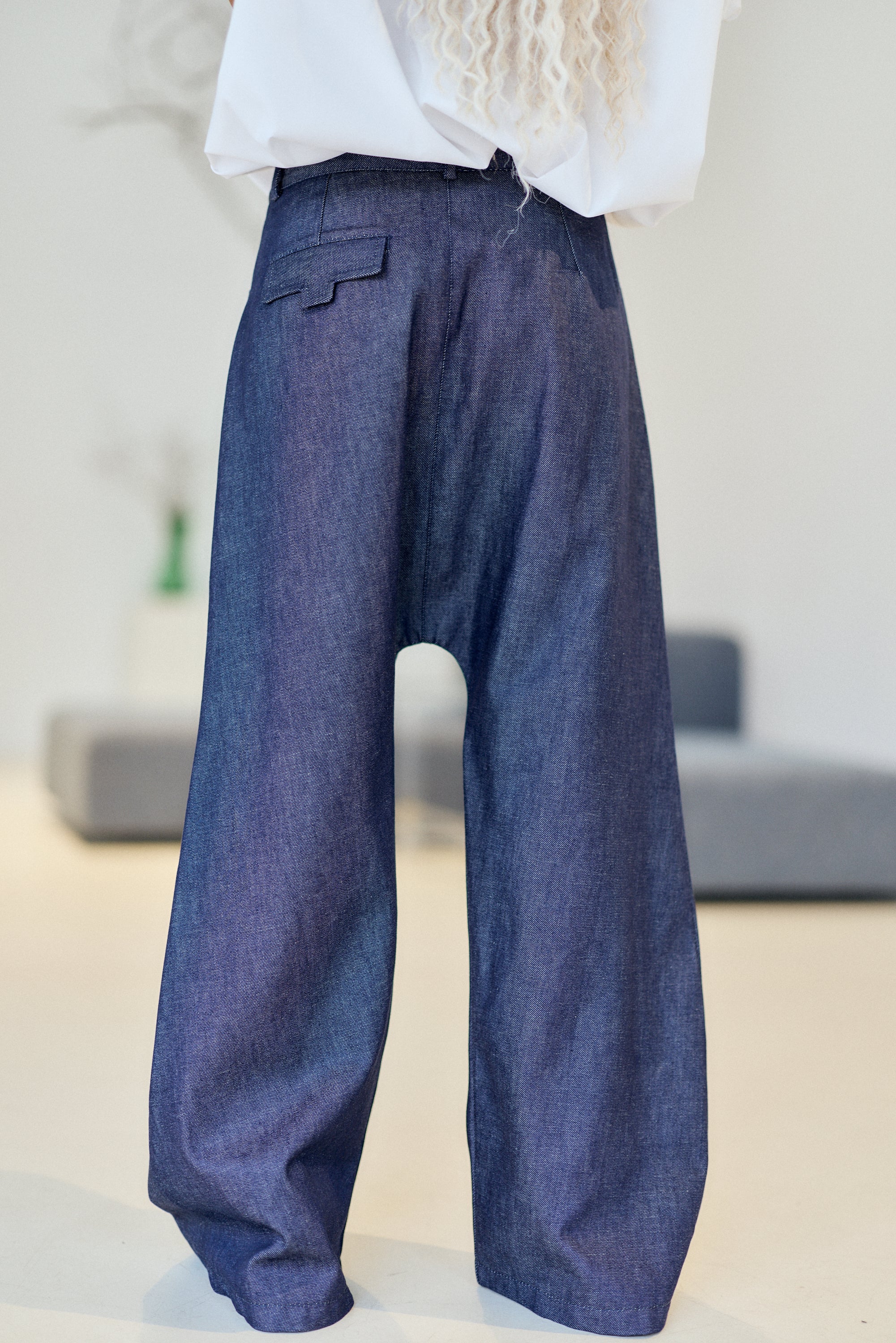 Denim Wide-Leg Drop-Crotch Pants