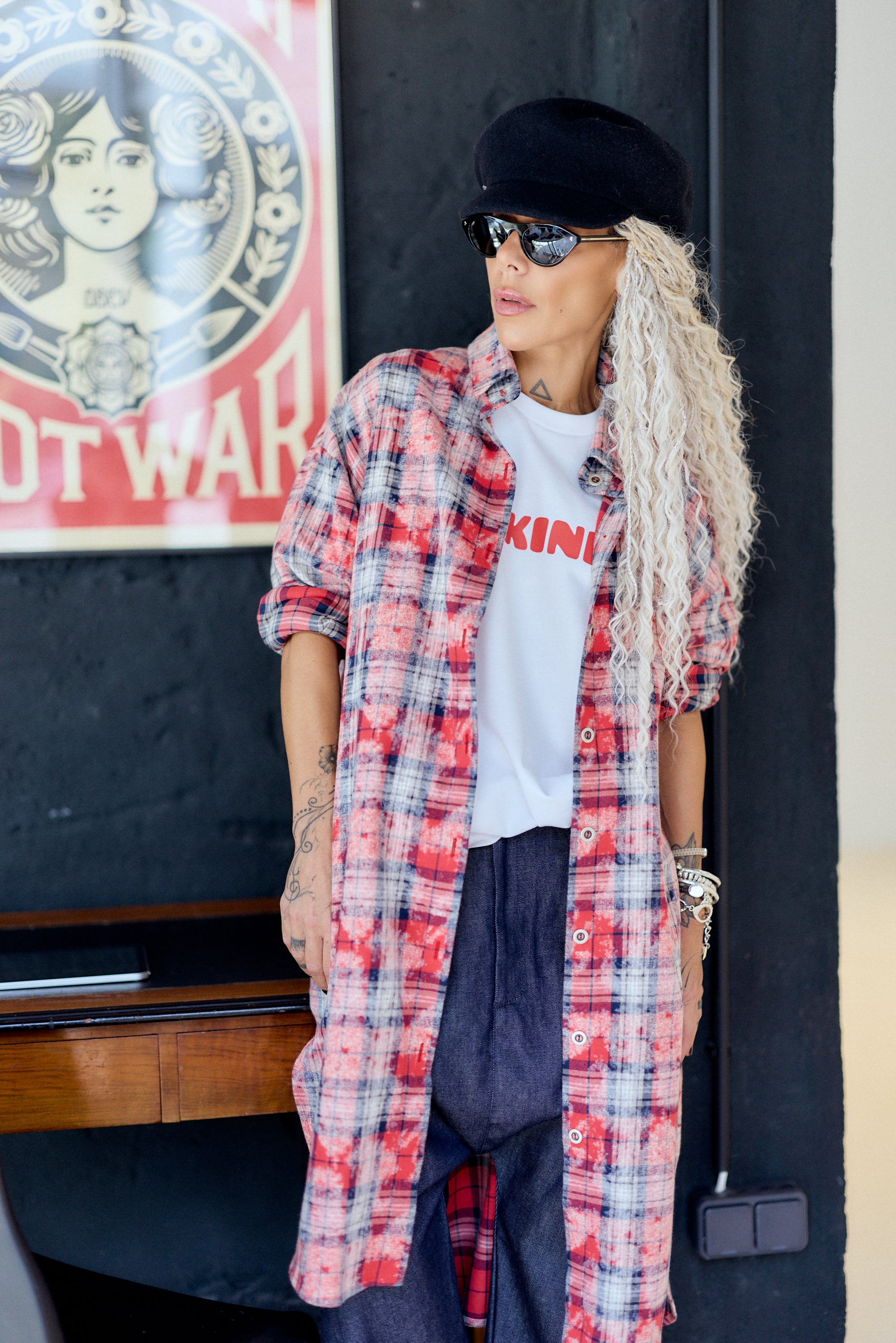 Red Plaid Oversized Longline Shirt