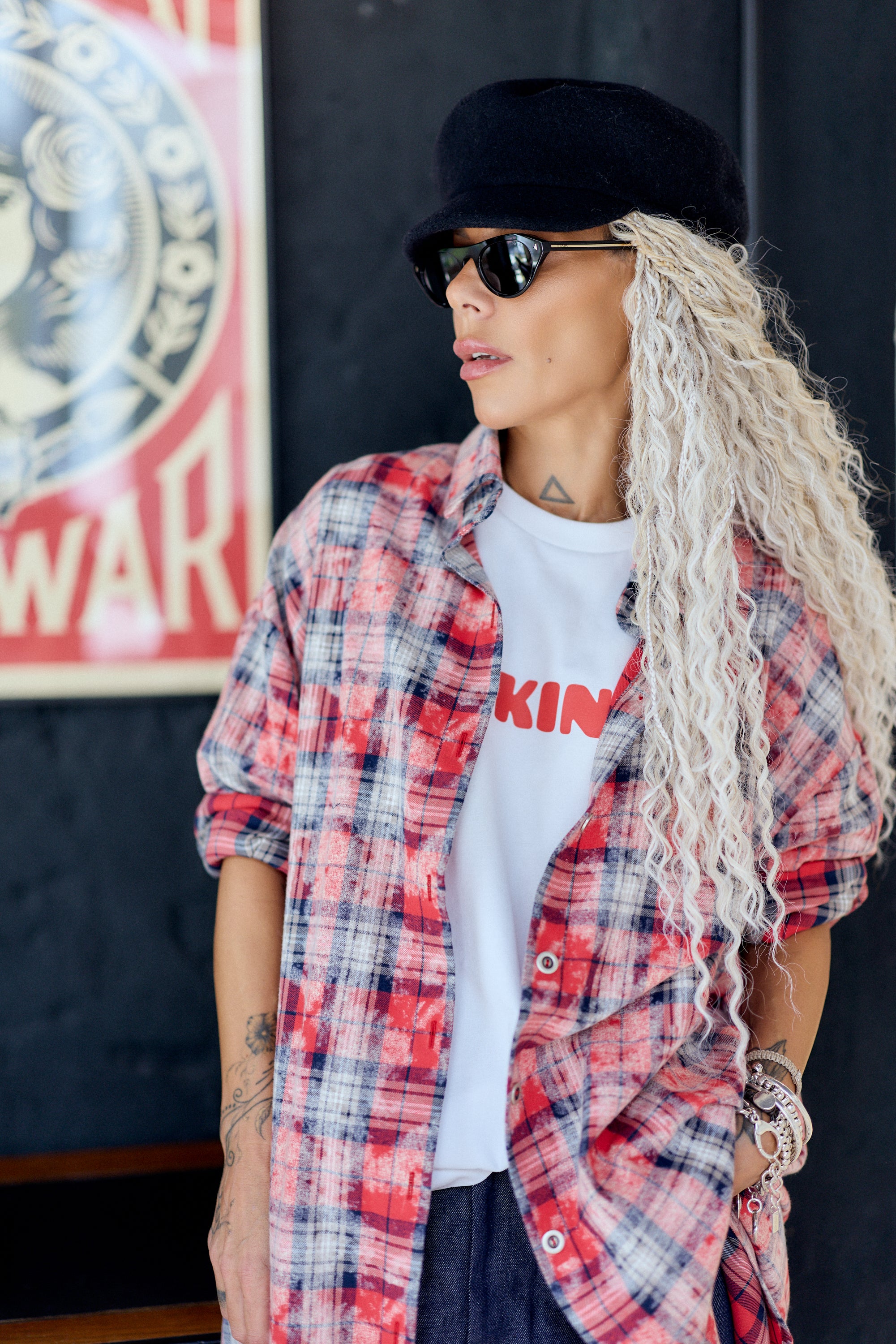 Red Plaid Oversized Longline Shirt