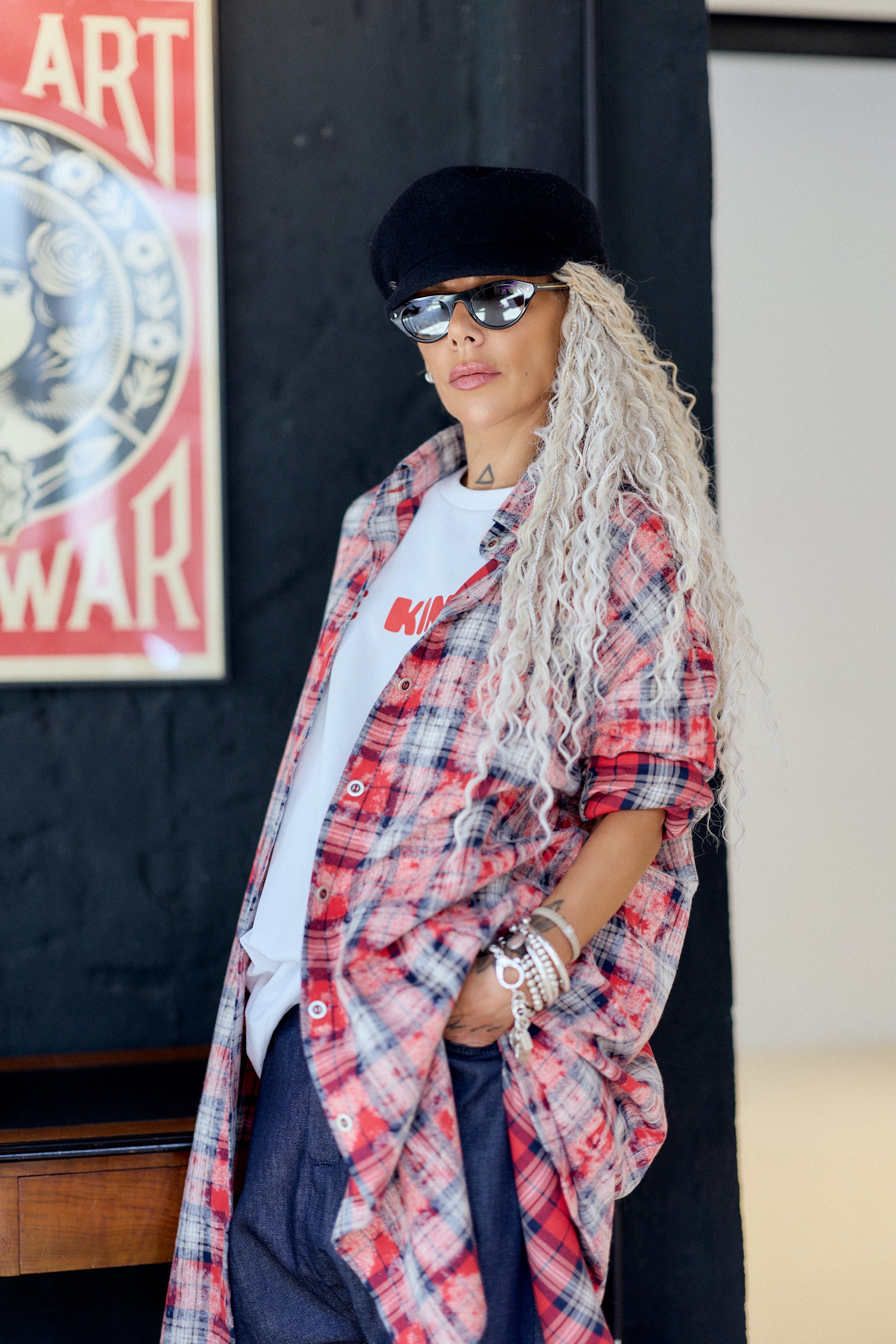Red Plaid Oversized Longline Shirt
