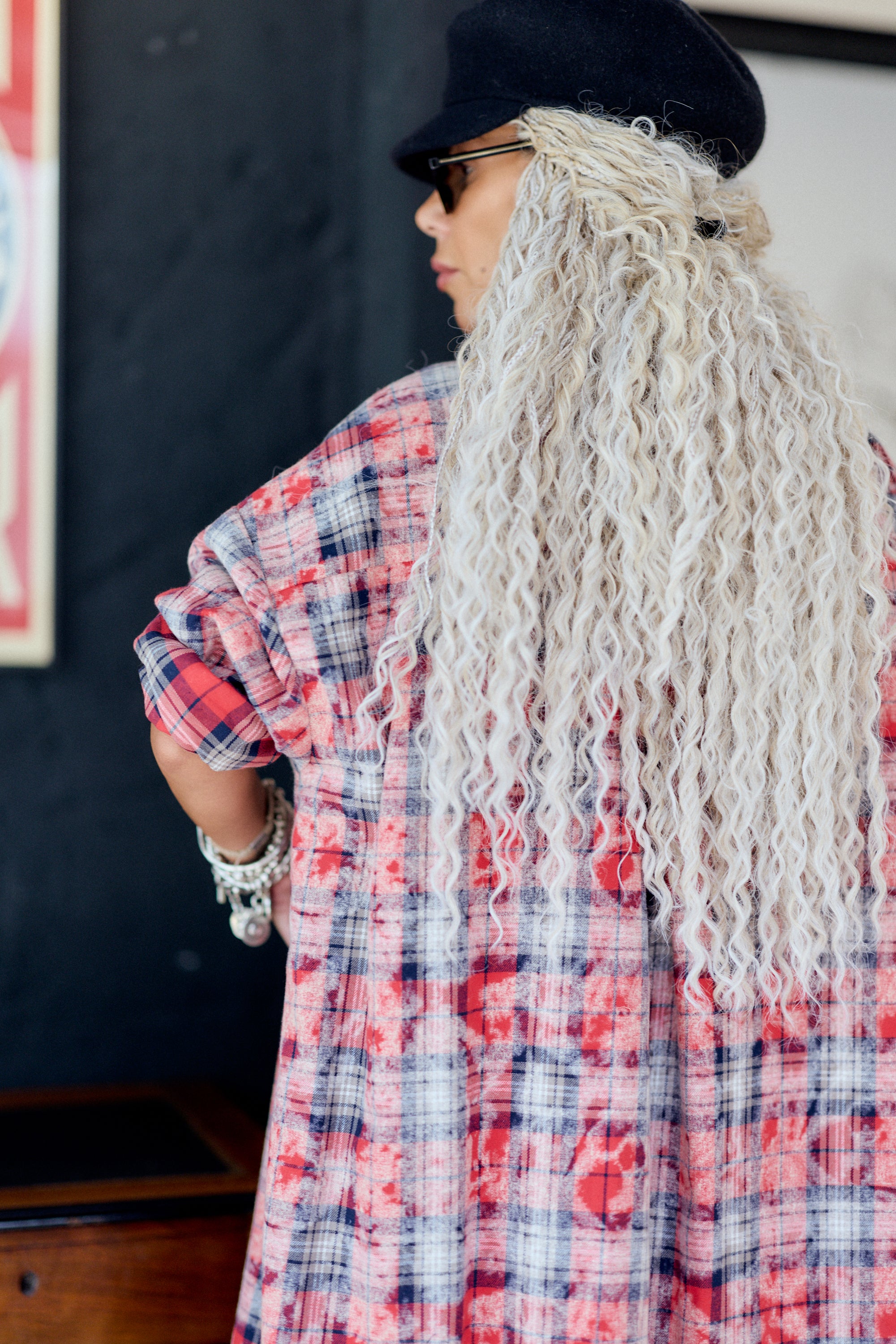 Red Plaid Oversized Longline Shirt