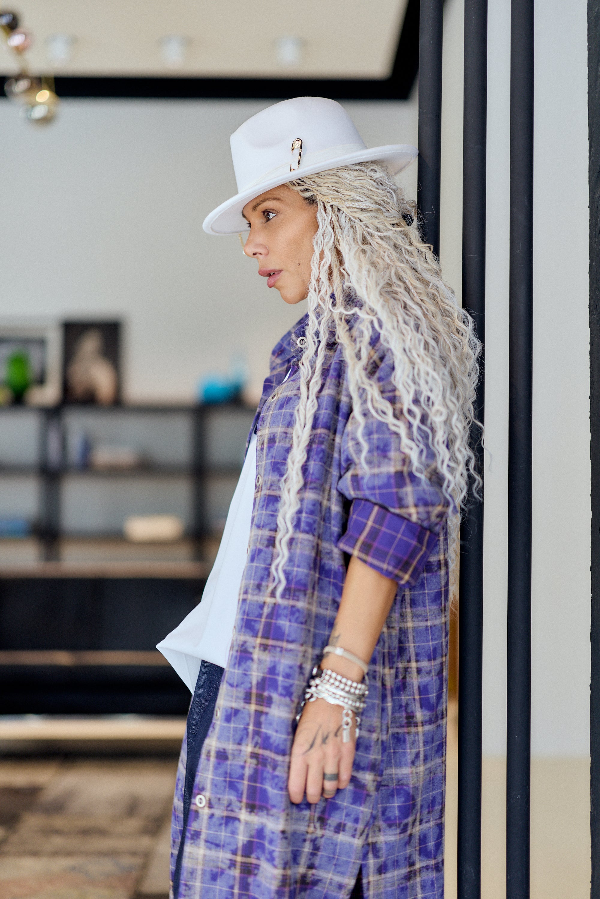Purple Plaid Oversized Longline Shirt