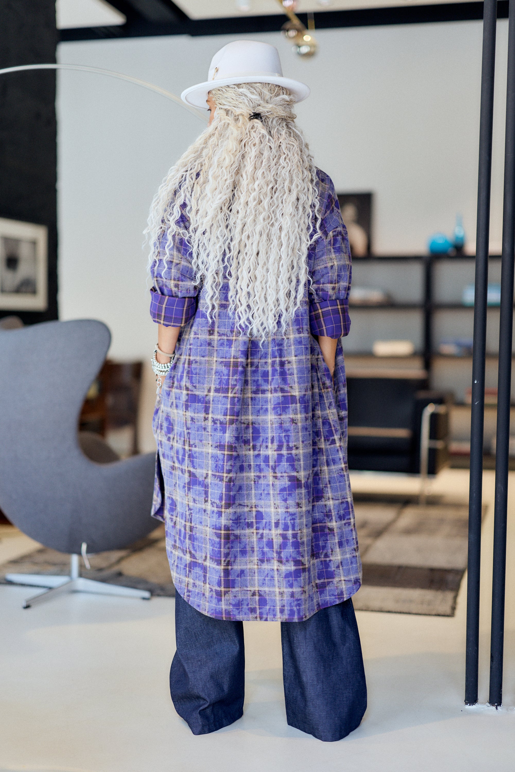 Purple Plaid Oversized Longline Shirt