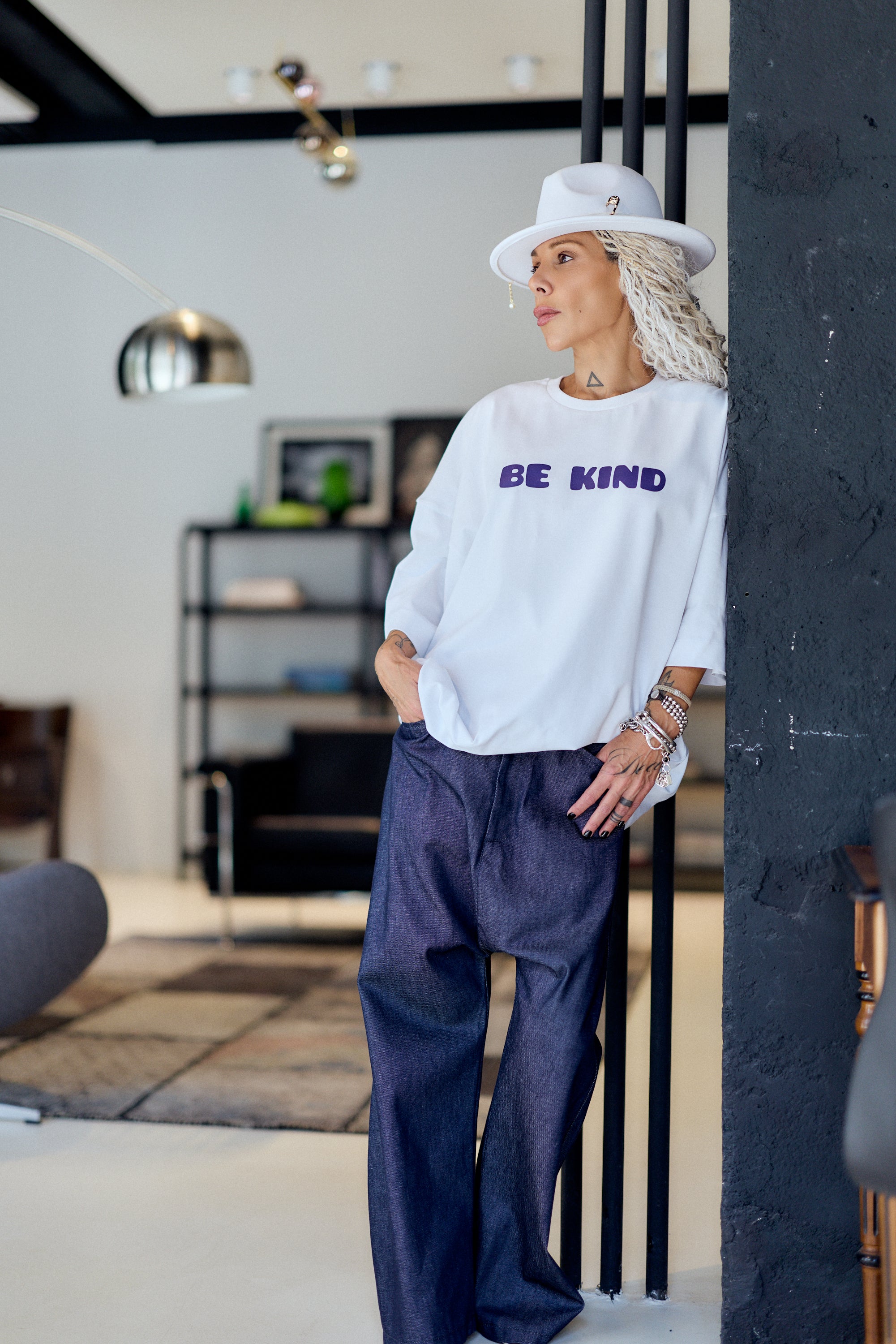 White Oversized Graphic T-Shirt – Be Kind