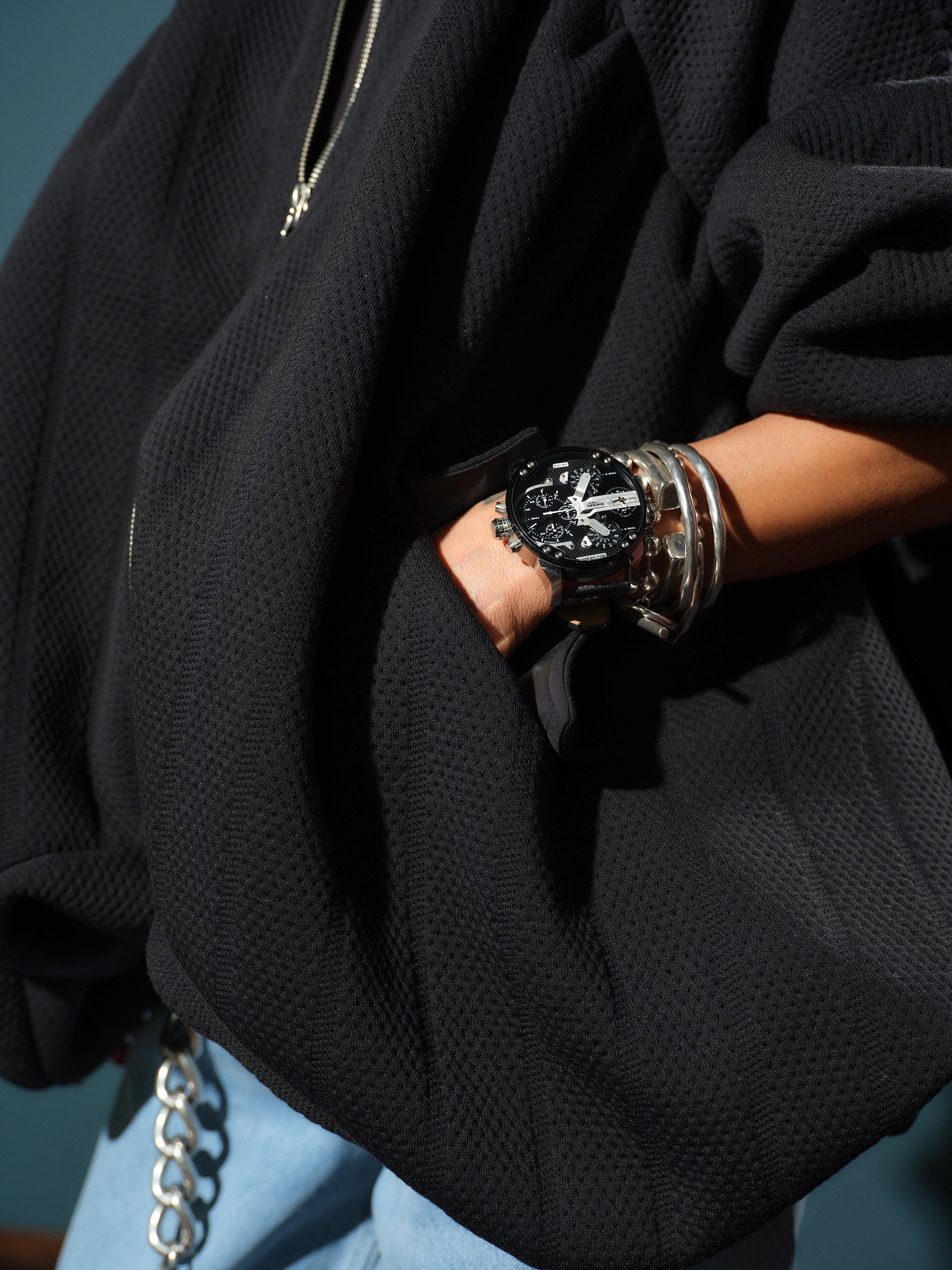 Black Oversized Textured Jacket