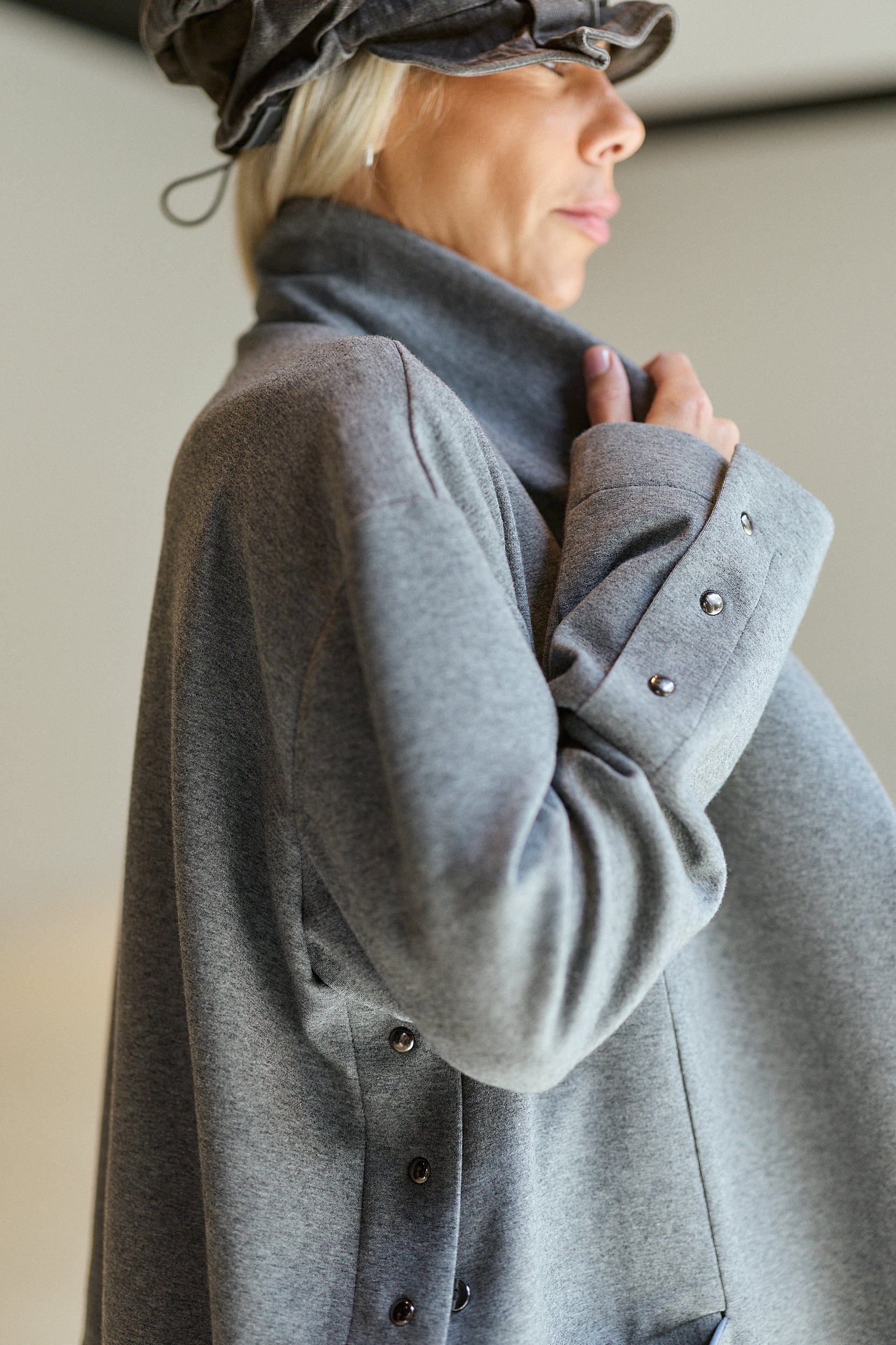 Grey Oversized High-Collar Blazer