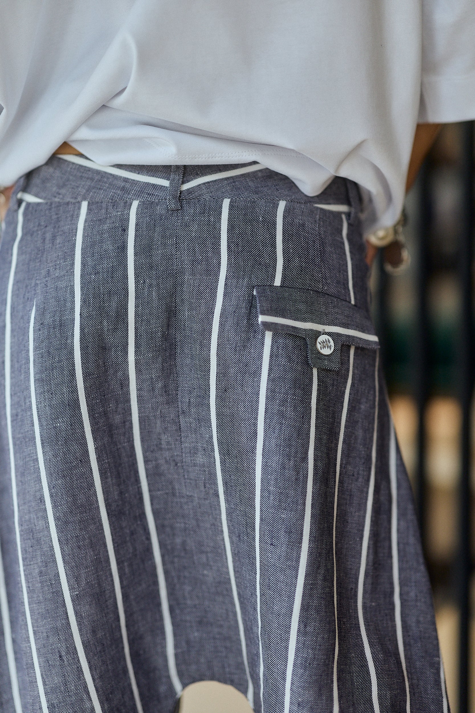 Grey Pinstripe Wide-Leg Linen Blend Pants