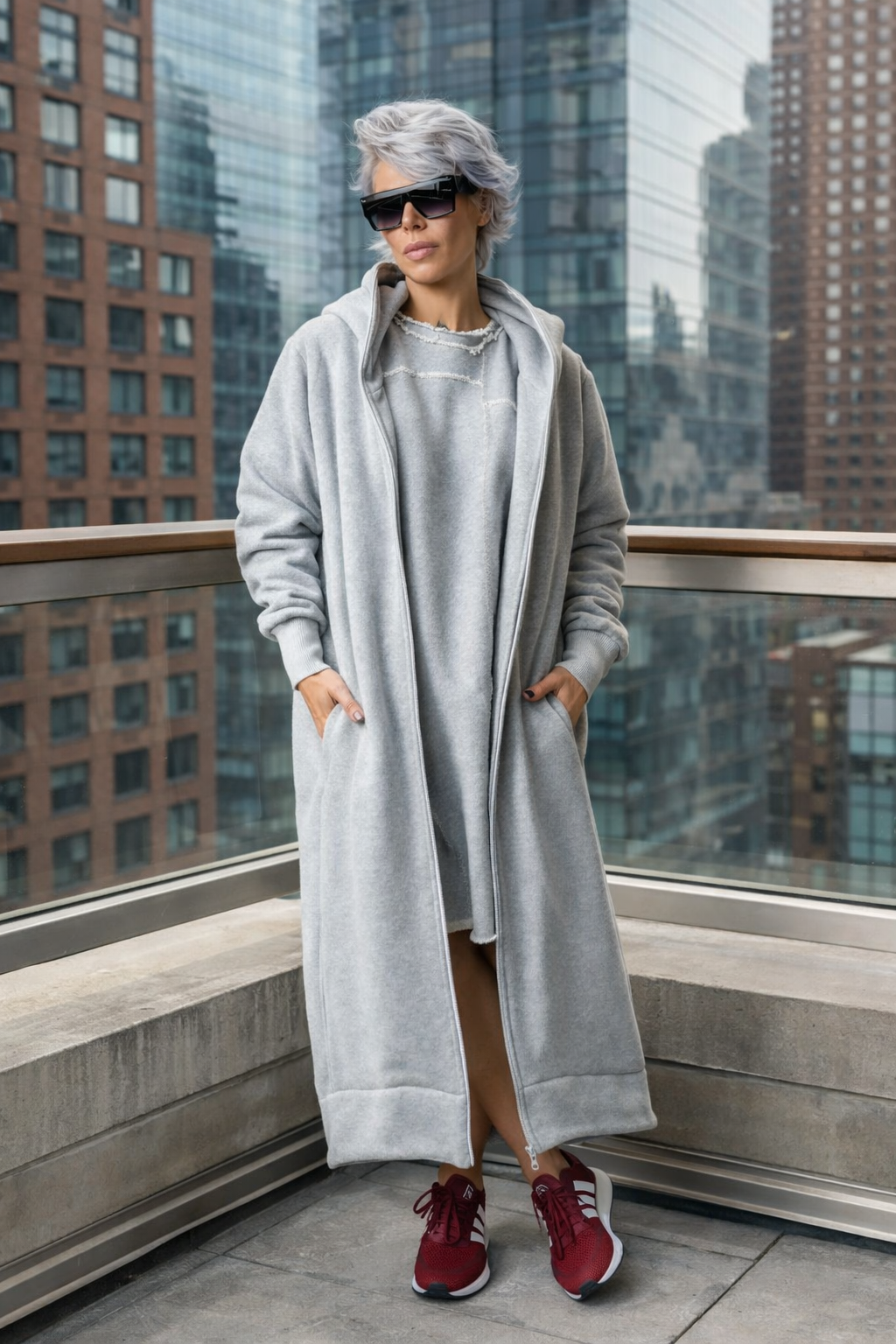 Grey Long Oversized Asymmetrical Casual Hoodie Sweatshirt