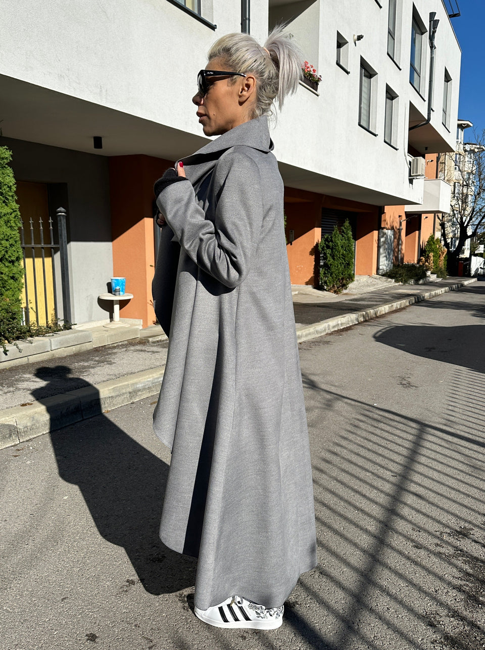 Grey shawl outlet collar coat