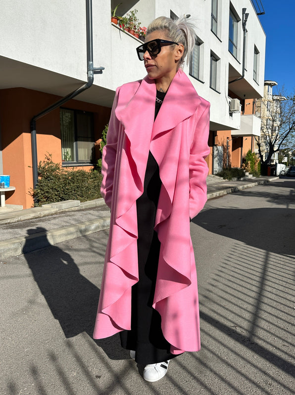 Pink Shawl Collar Coat
