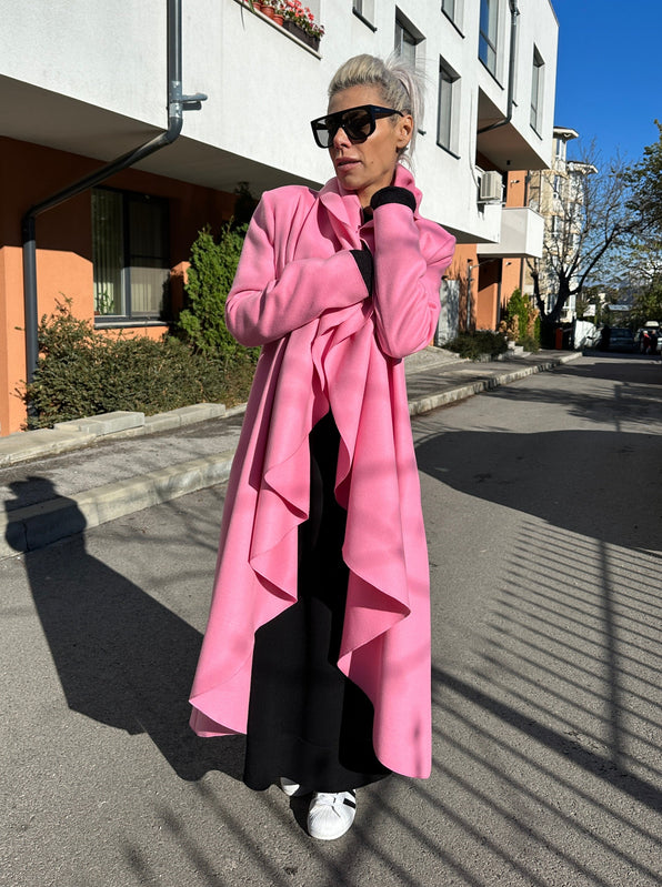 Pink Shawl Collar Coat