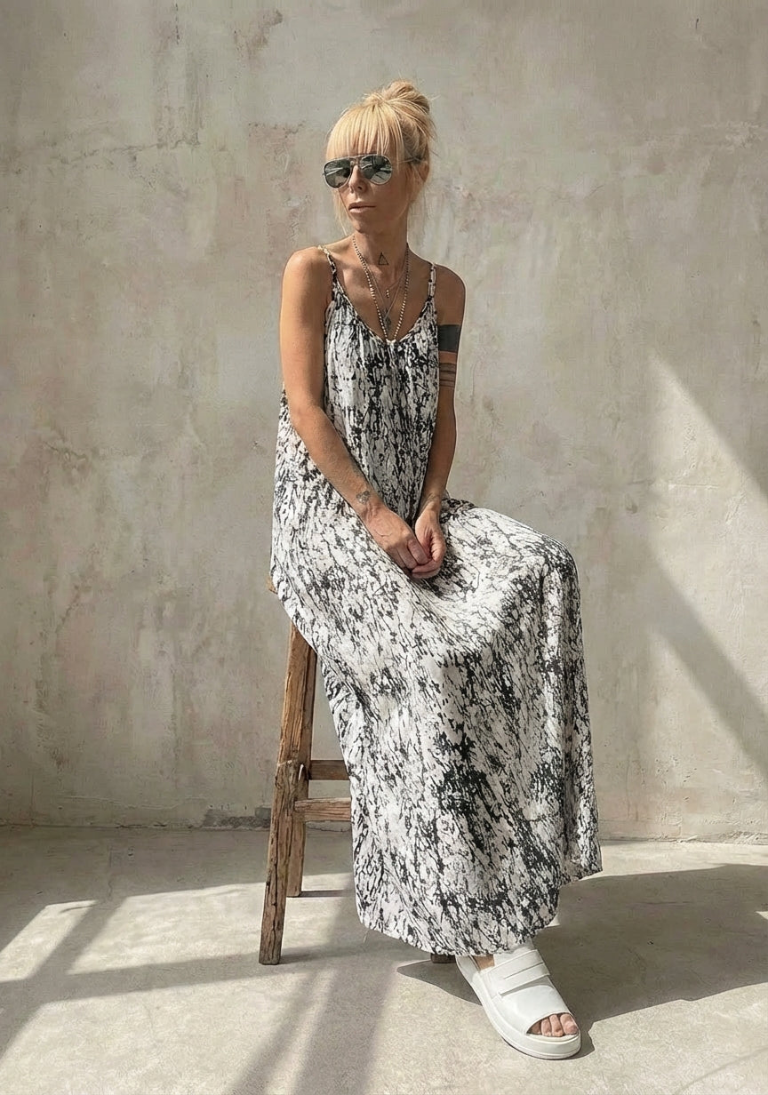 Ink Veil White Maxi Dress
