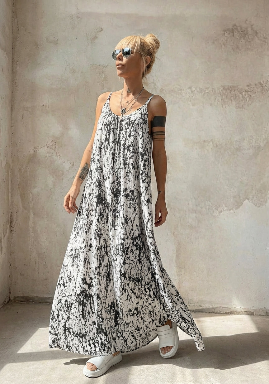Ink Veil White Maxi Dress