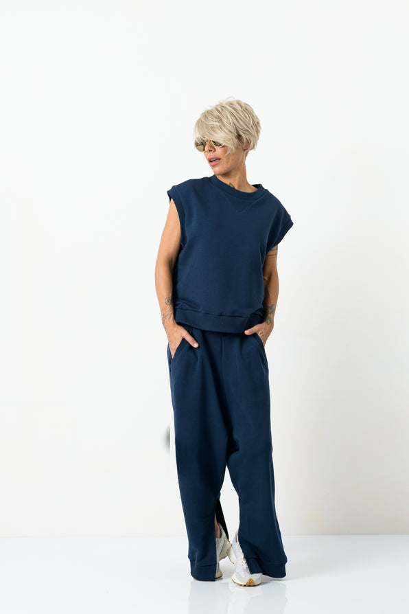 Navy Blue Two Piece Tracksuit Set For Women