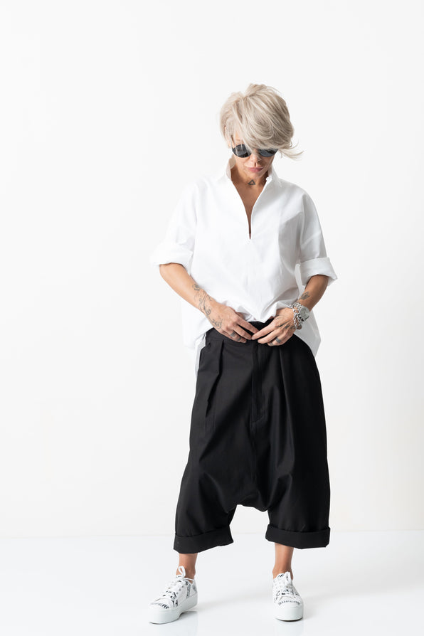 Drop Crotch Trousers + White Shirt Outfit Set