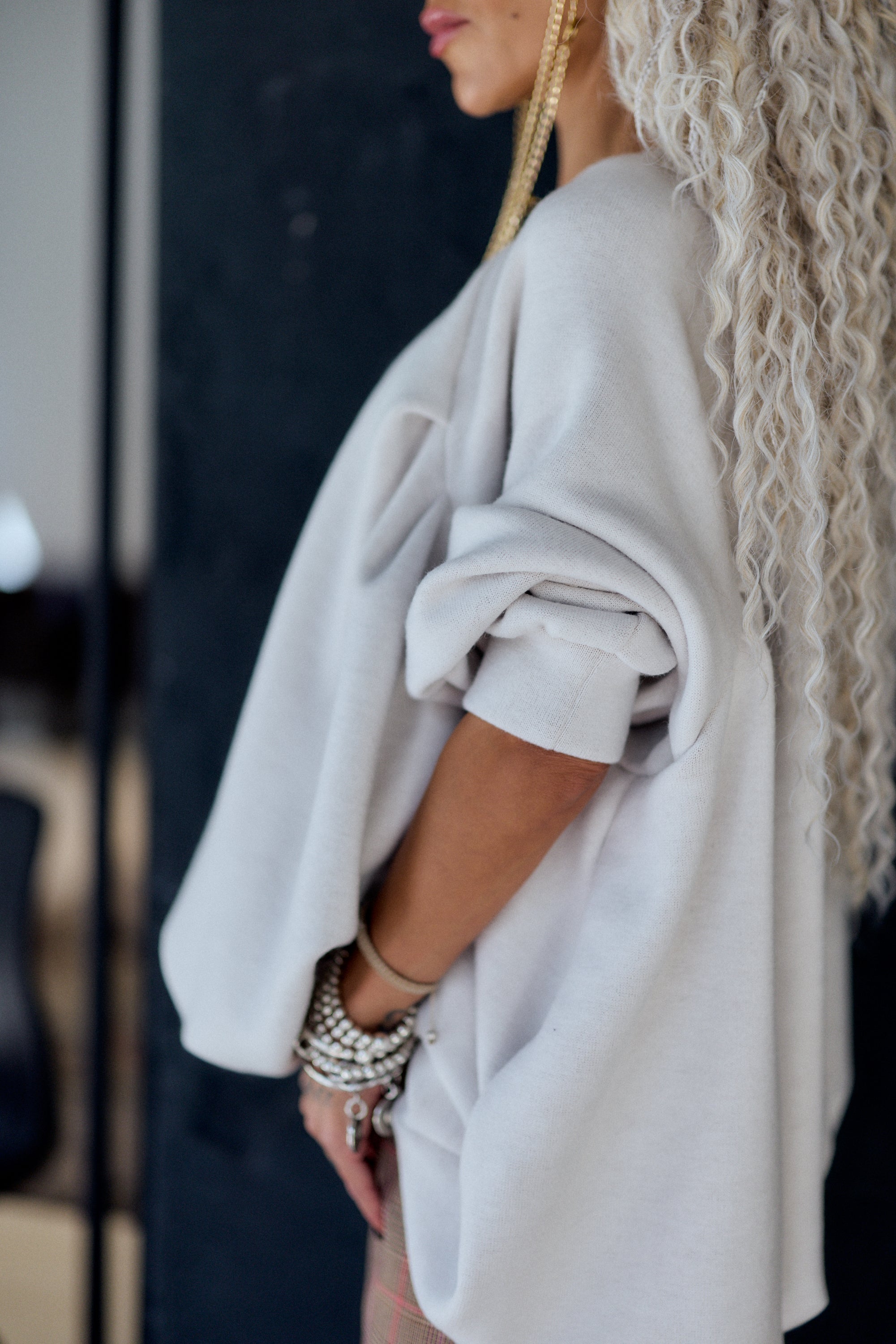 White Oversized Balloon Hem Sweatshirt