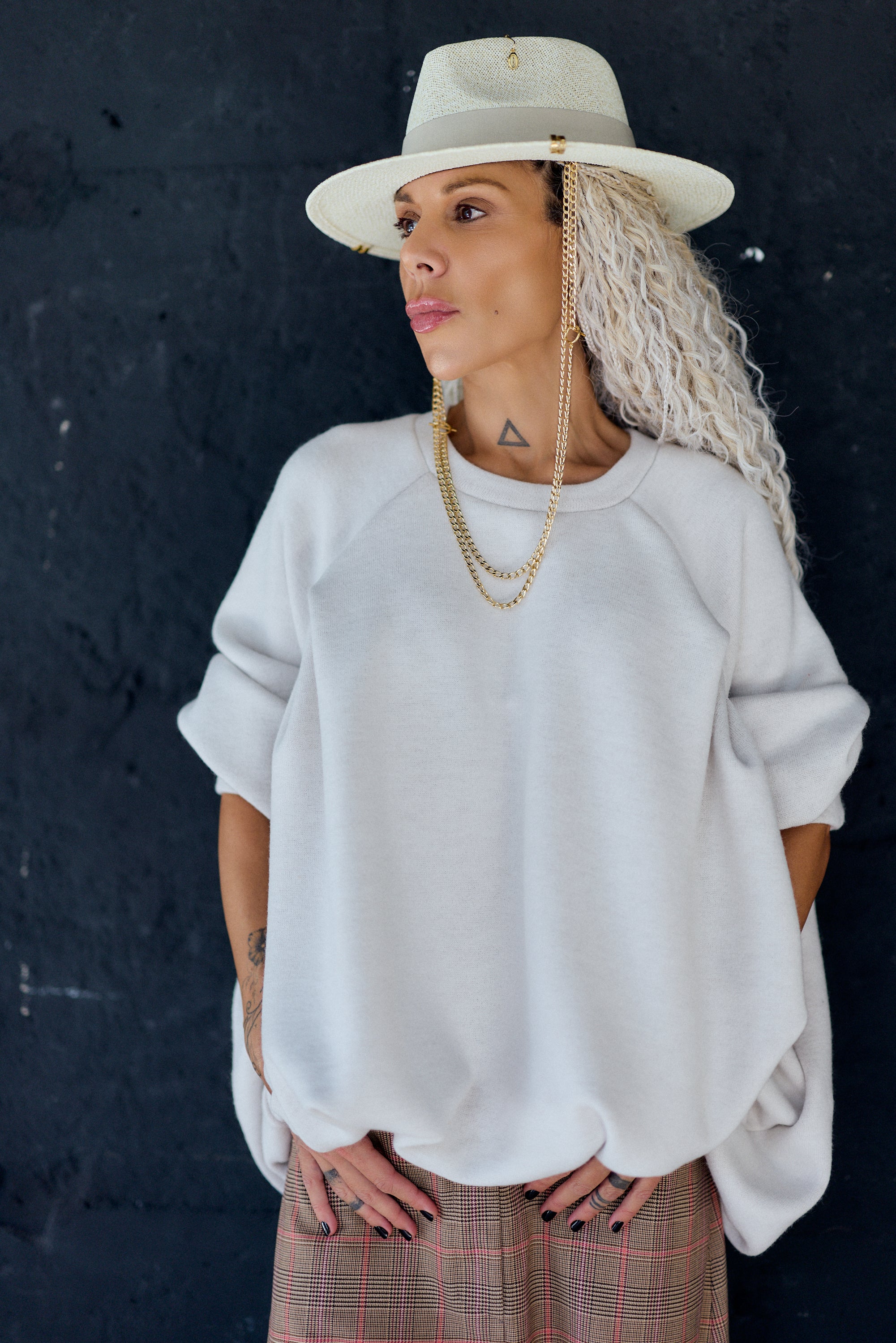 White Oversized Balloon Hem Sweatshirt