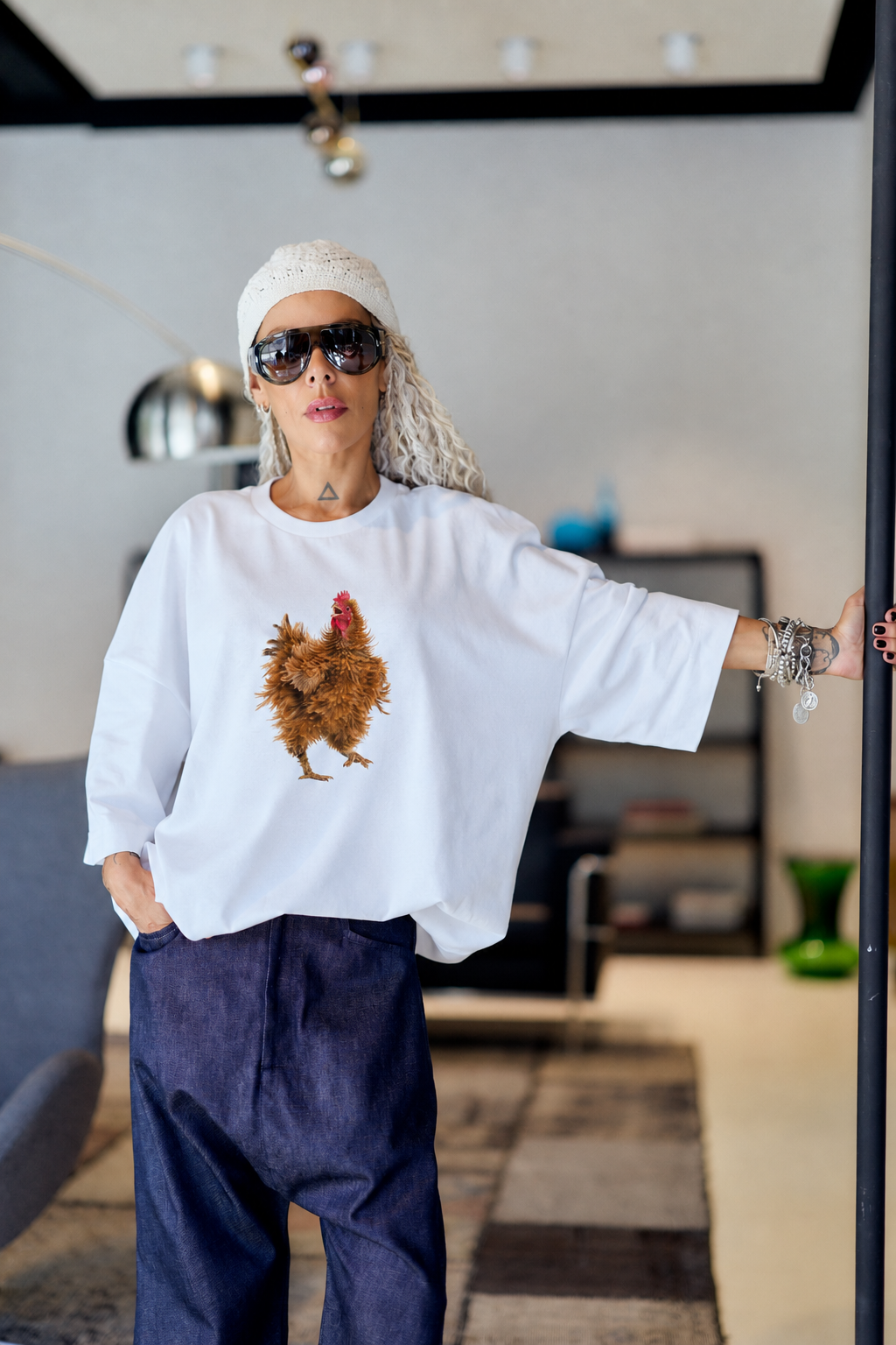 Wild Rooster White Oversized Fit T-Shirt
