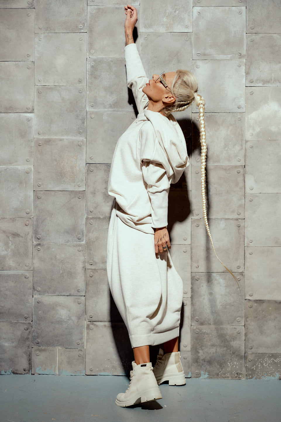 Cream Hoodie and Skirt Sweatsuit Set