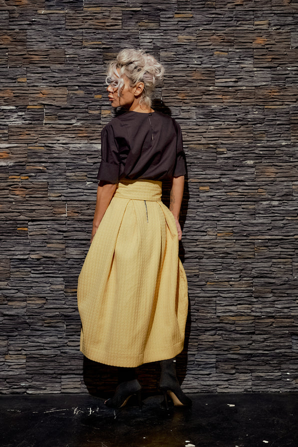 Belted Yellow Midi Skirt