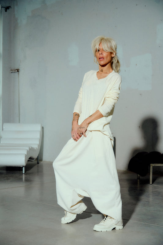 Pleated Cream Harem Pants