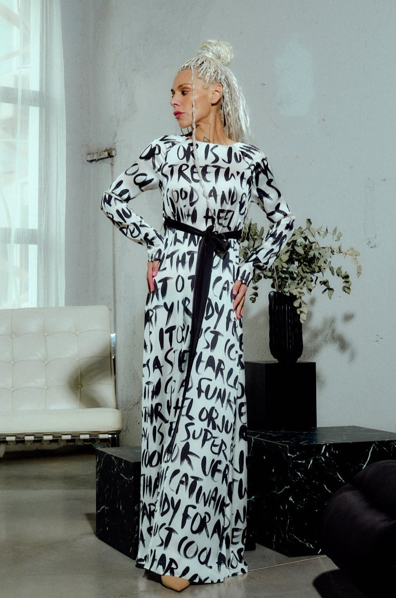 Belted Graphic Print Maxi Dress