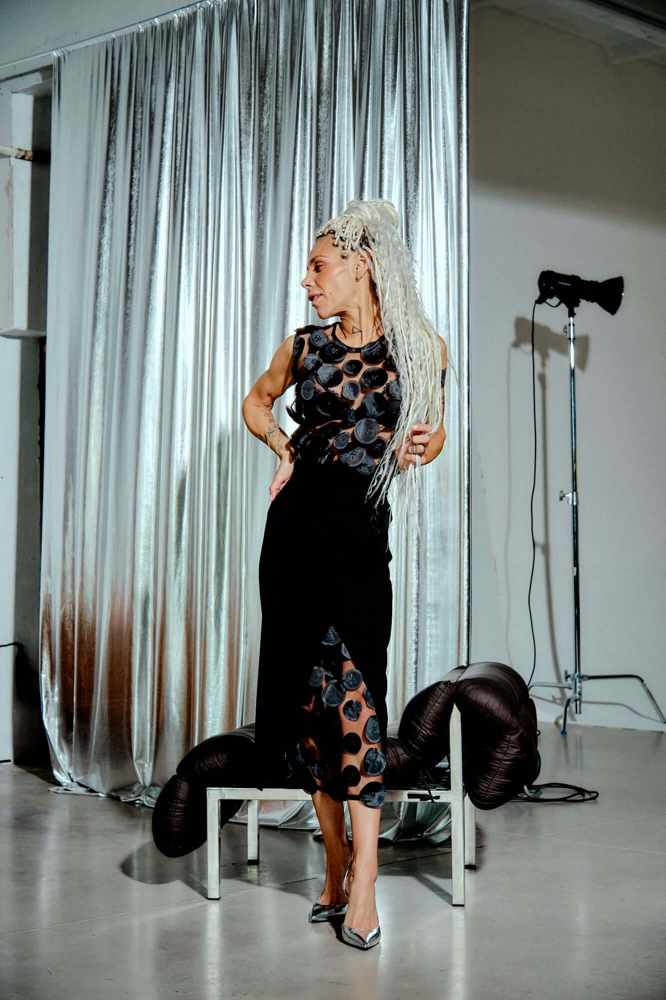 Appliqué-Detailed Mesh Top & Pencil Skirt Co-Ord Set