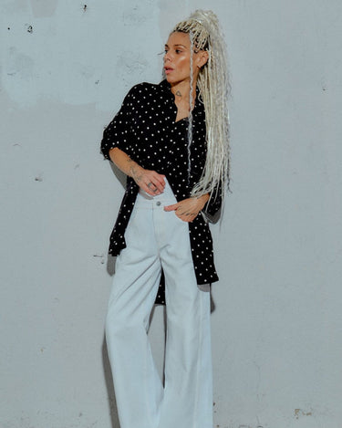 Black & White Polka-dot Button-Down Shirt