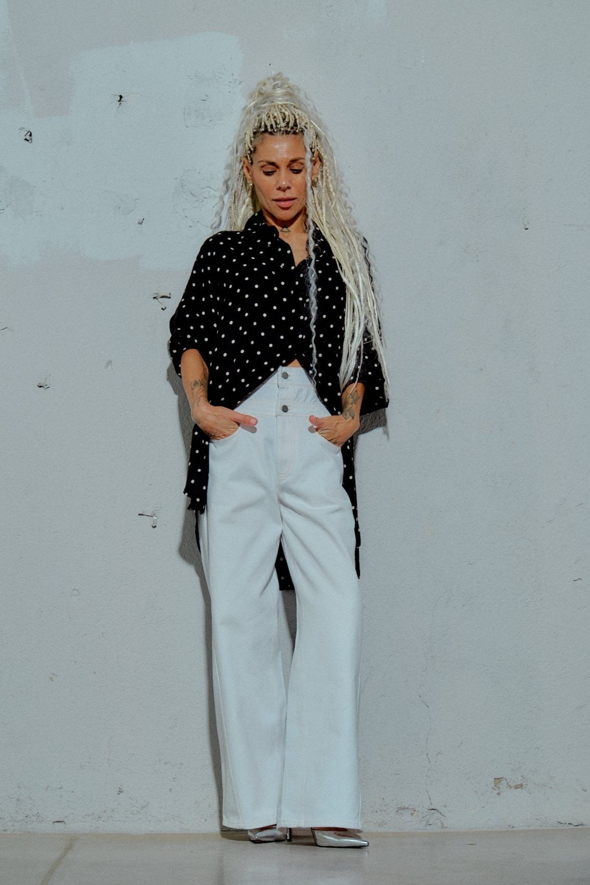 Black & White Polka-dot Button-Down Shirt