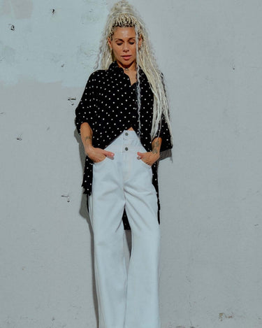 Black & White Polka-dot Button-Down Shirt