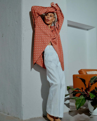 Brown & White Polka-dot Button-Down Shirt