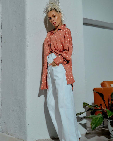 Brown & White Polka-dot Button-Down Shirt