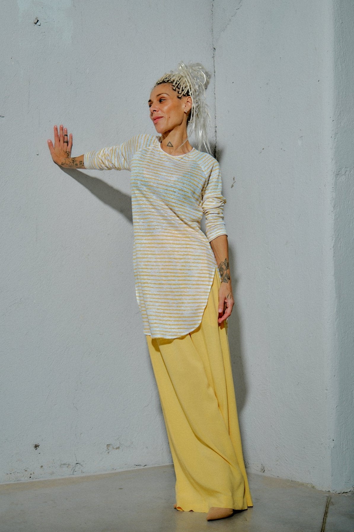 Yellow Striped Linen Top