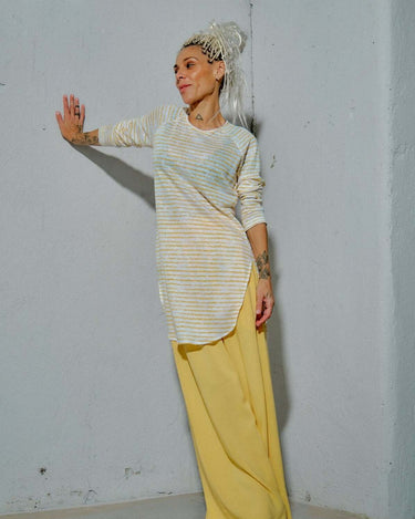 Yellow Striped Linen Top